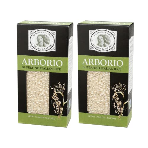 Premium Italian Superfino Arborio Rice - Vegan & Vegetarian Friendly - 17.6oz (2 Pack) - Perfect for Risotto, Paella & Rice Pudding - Pantry Essential for Home Chefs