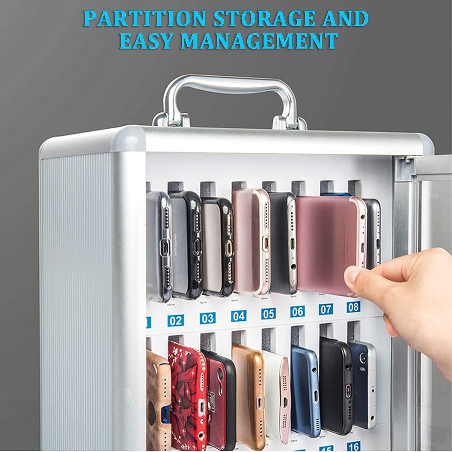 24-Slot Lockable Wall-Mounted Phone Storage Cabinet - Secure Cell Phone Holder for Classroom, Office & Retail Use | Durable Metal Storage Box with Key Lock for Organized Device Management