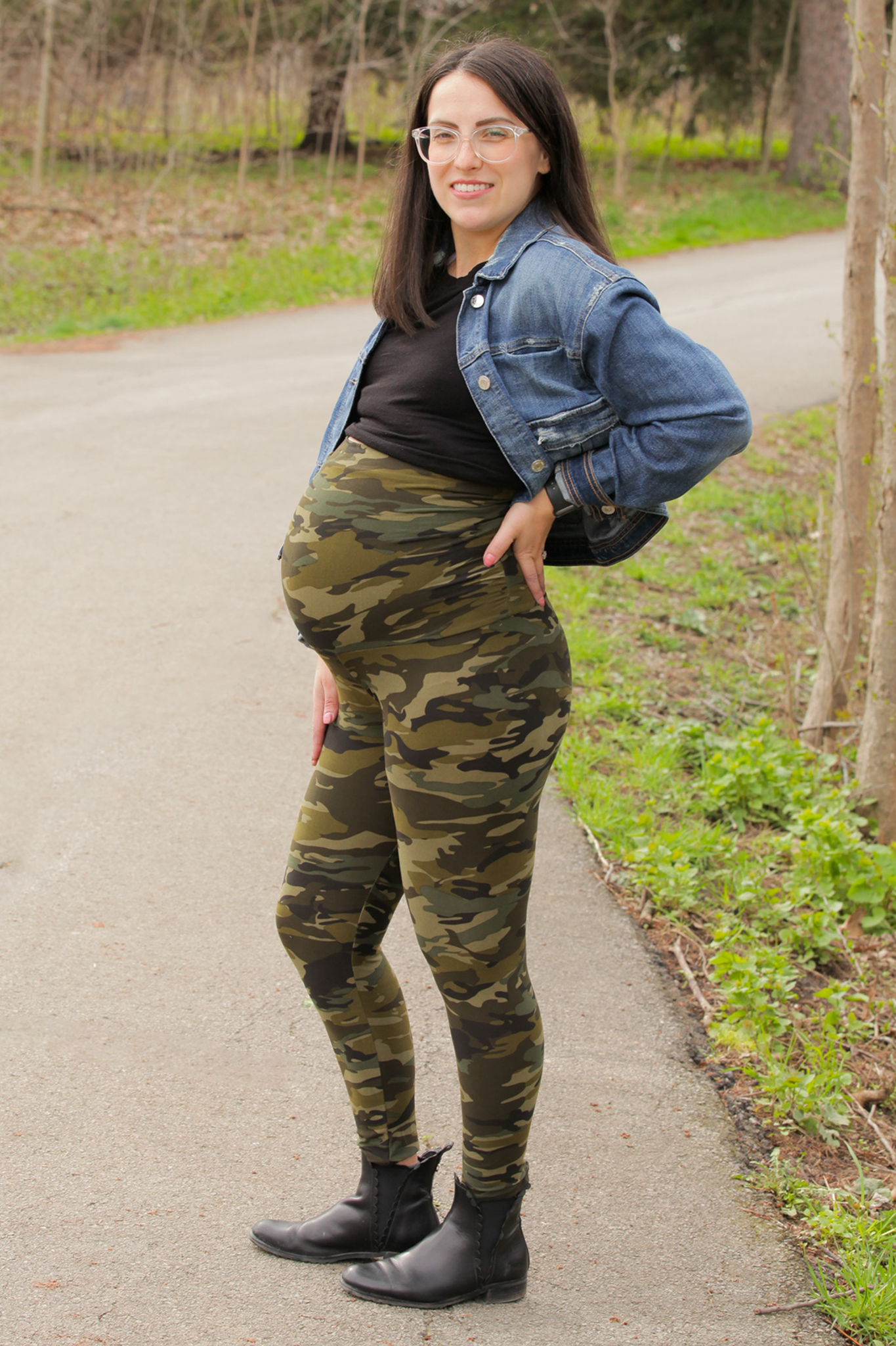Green Camo Maternity Leggings for Women - Stretchy Comfortable Pregnancy Yoga Pants - Perfect for Workouts, Lounge & Everyday Wear