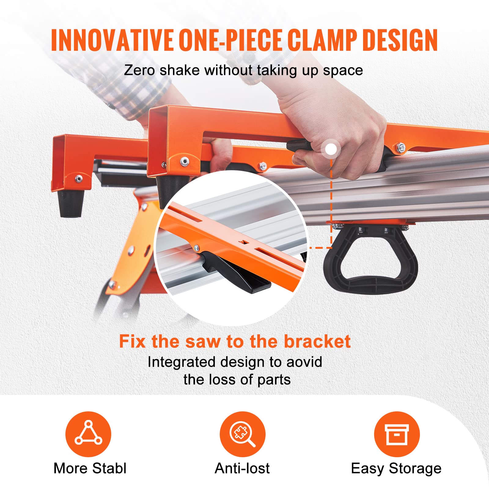 VEVOR 100-Inch Heavy Duty Folding Miter Saw Stand with Sliding Rail - Collapsible Rolling Stand with One-Piece Mounting Brackets, Clamps & Rollers - 500lbs Capacity - Perfect for Woodworking, Construction Sites & DIY Projects