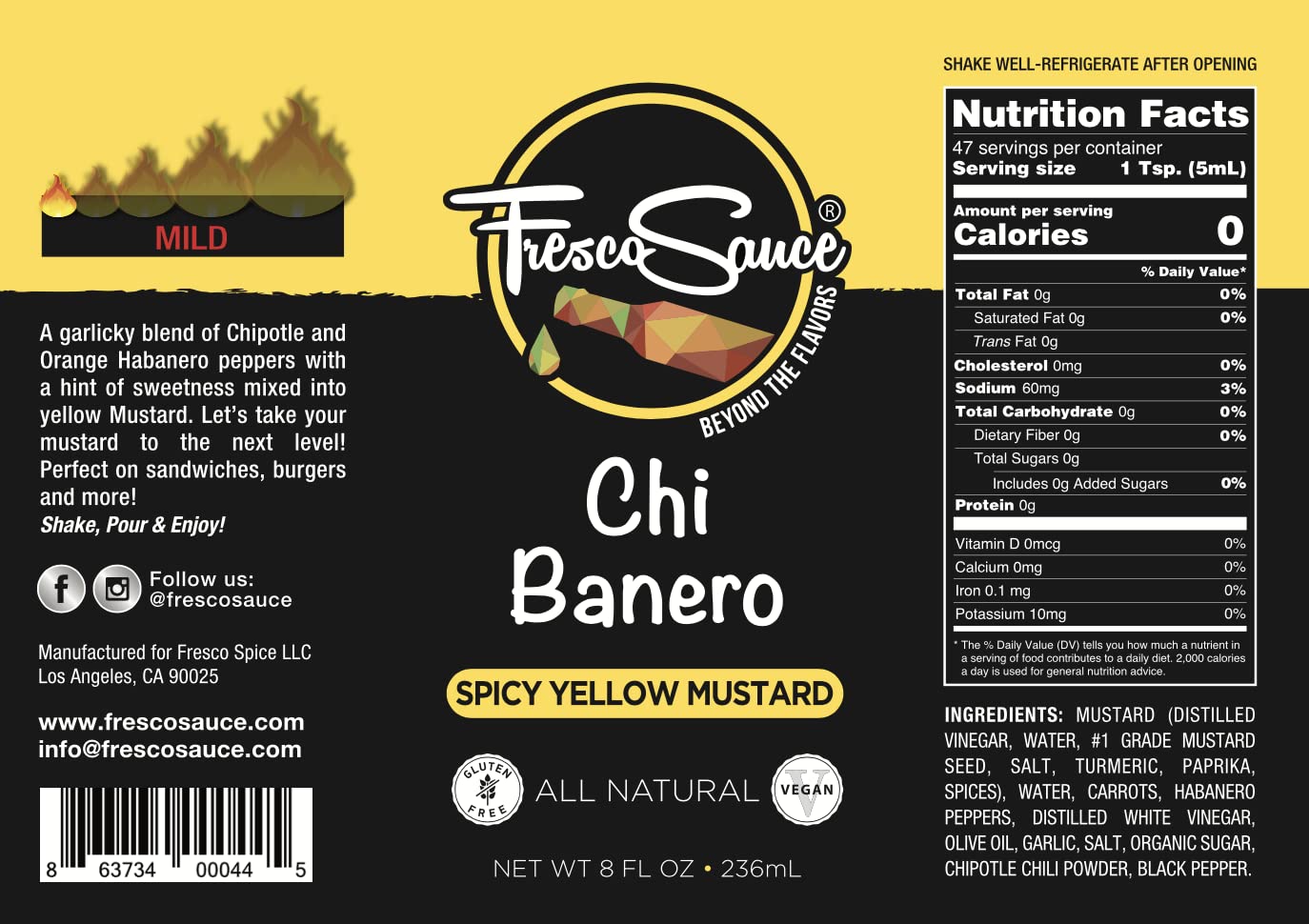 Fresco Sauce - Premium Hot Sauce Gift Box 4 Pack (Chi Banero Mustard, Fire Roasted Pepper Blend, Garlic Citrus Fresno, Chile De Arbol) - Perfect for Spicy Food Lovers, BBQ Parties & Gourmet Gifts