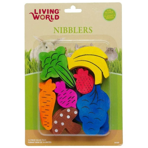 Living World Nibblers Fruit & Veggie Mix Wood Chews for Small Animals - Healthy Rabbit Treats, Hamster & Guinea Pig Chew Toys for Dental Care - Perfect for Cage Enrichment & Natural Wood Gnawing Activity