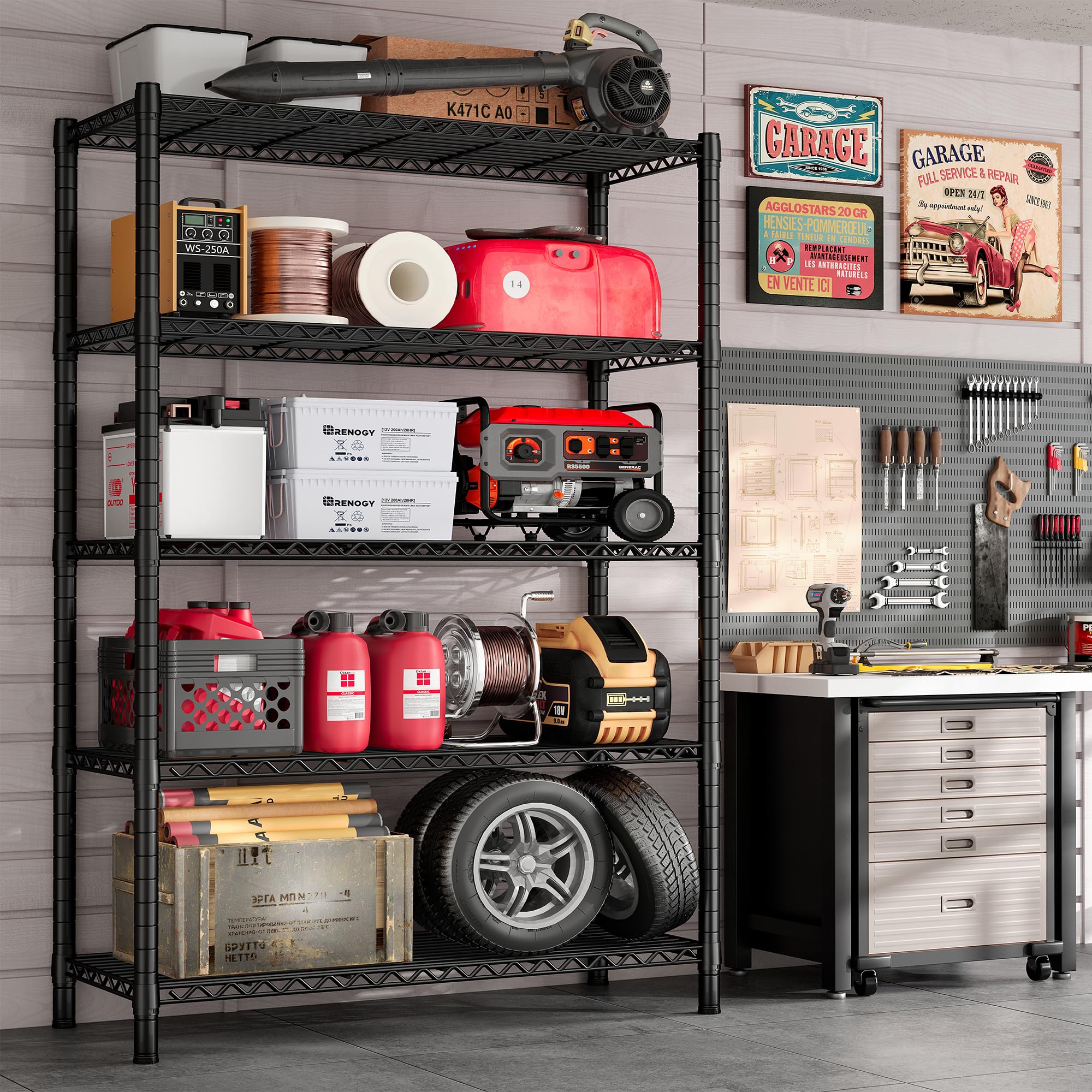 REIBII 5-Tier Heavy Duty Metal Storage Shelves with Wheels - 75.6