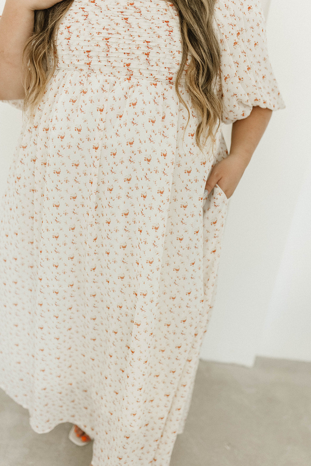 Melody Maxi Dress with Pleats & Bow Detail - Ivory Floral Print, Bump Friendly Maternity Dress, Inclusive Sizing S-3XL | Perfect for Weddings, Baby Showers & Summer Parties