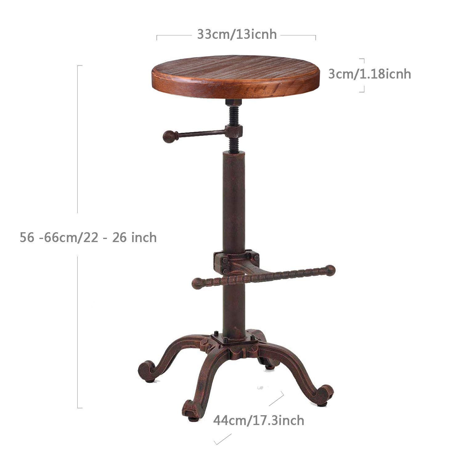 Vintage Farmhouse Wooden Tractor Stool - Adjustable Height Swivel Bar Stool with Industrial Retro Design, Copper Finish - Perfect for Kitchen Islands, Home Bars & Rustic Dining Rooms