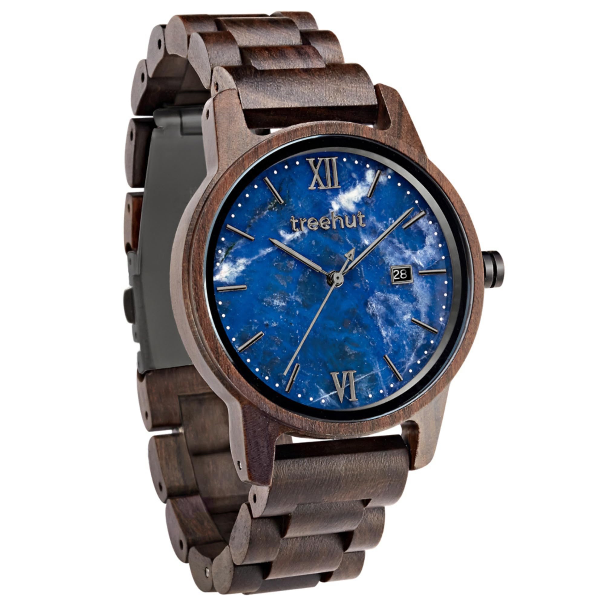 Treehut Men's Wooden Watch with Japanese Quartz Movement - Real Wood Strap & Stainless Steel Clasp - Analog Date Display Wristwatch - Perfect Gift for Him (Father's Day, Anniversary, Birthday) - Eco-Friendly Wooden Watch for Outdoor & Business Occasions