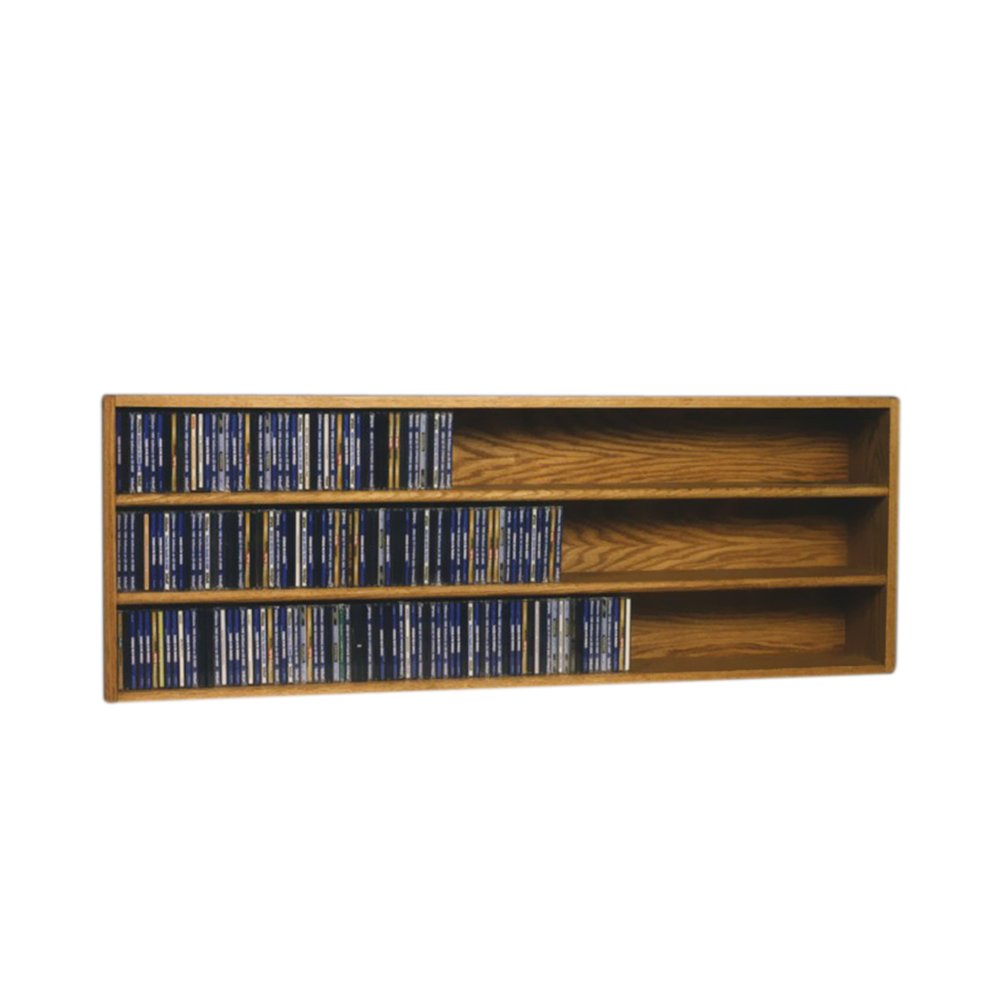 Solid Oak Wall Mount CD Storage Cabinet - Holds 354 CDs - Honey Finish Media Furniture for Living Room, Office & Home Theater Organization