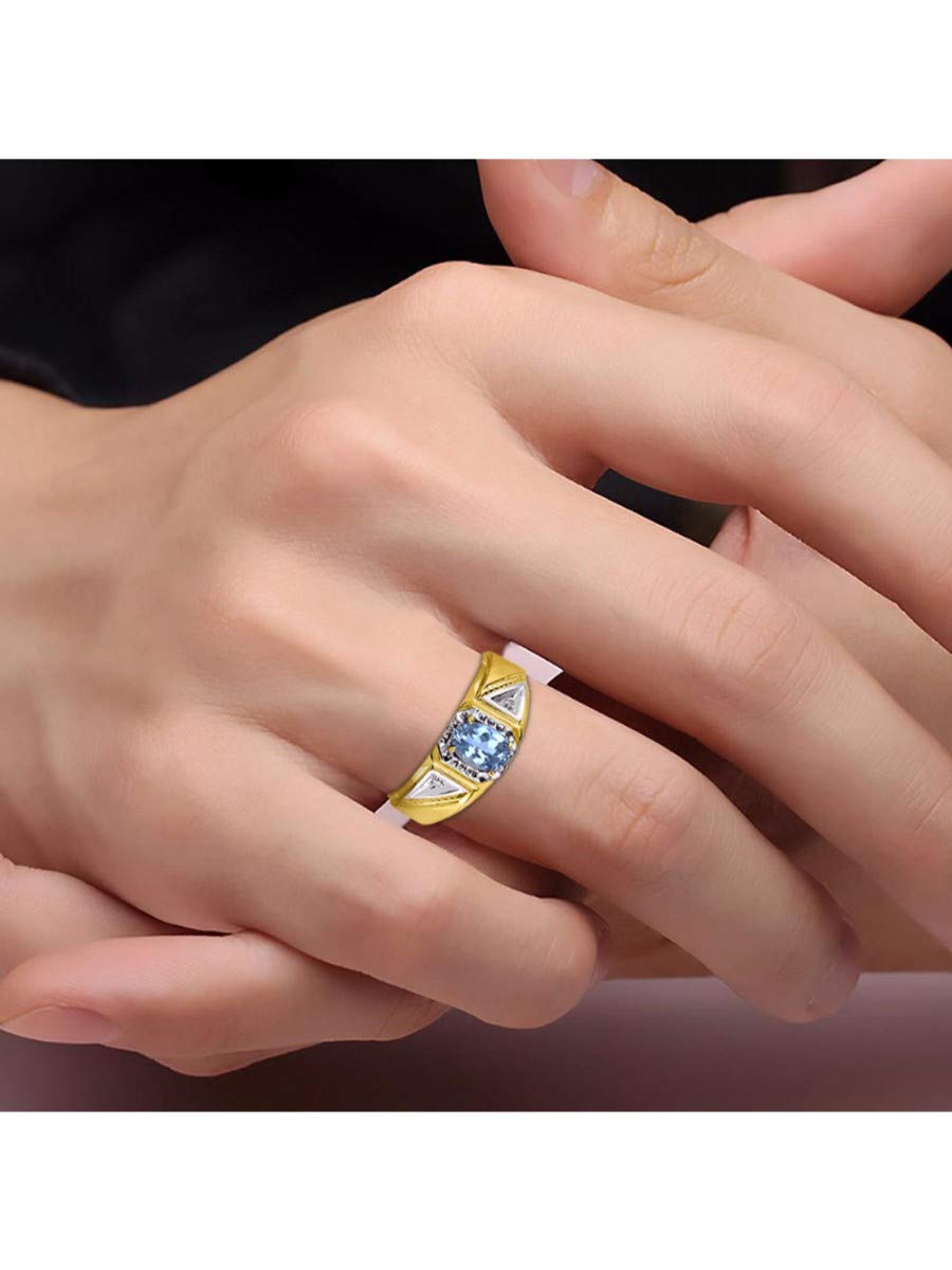 Rylos Men's Classic 7X5MM Oval Gemstone & Diamond Ring - Yellow Gold Plated Silver Birthstone Jewelry for Men, Sizes 8-13 | Perfect for Weddings, Anniversaries & Gifts