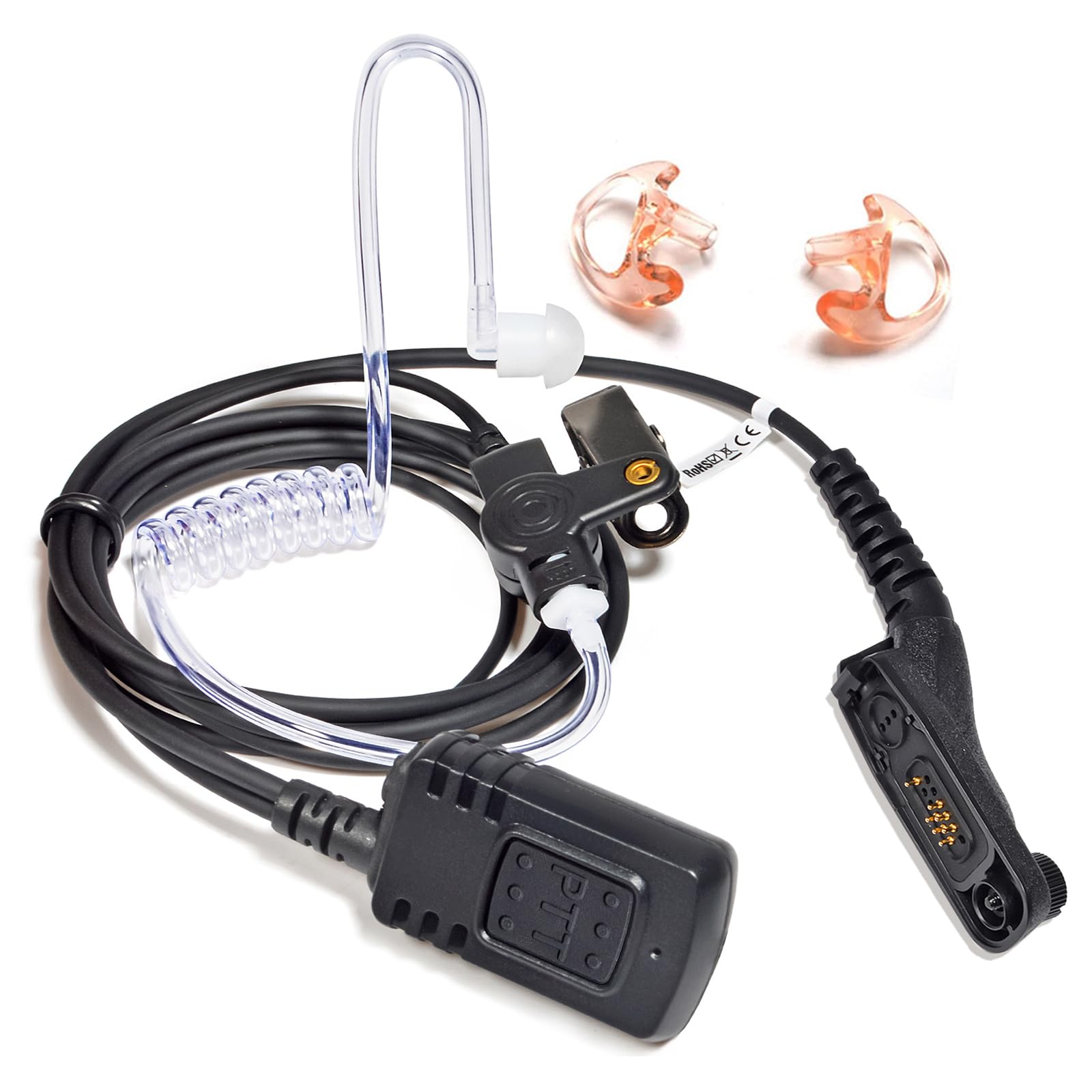 Motorola APX Series Surveillance Radio Earpiece - Low Profile Transparent Acoustic Coil Tube Headset with Large Front PTT Button (Includes Medium Earmolds) | Ideal for Law Enforcement, Security Personnel & Discreet Communication