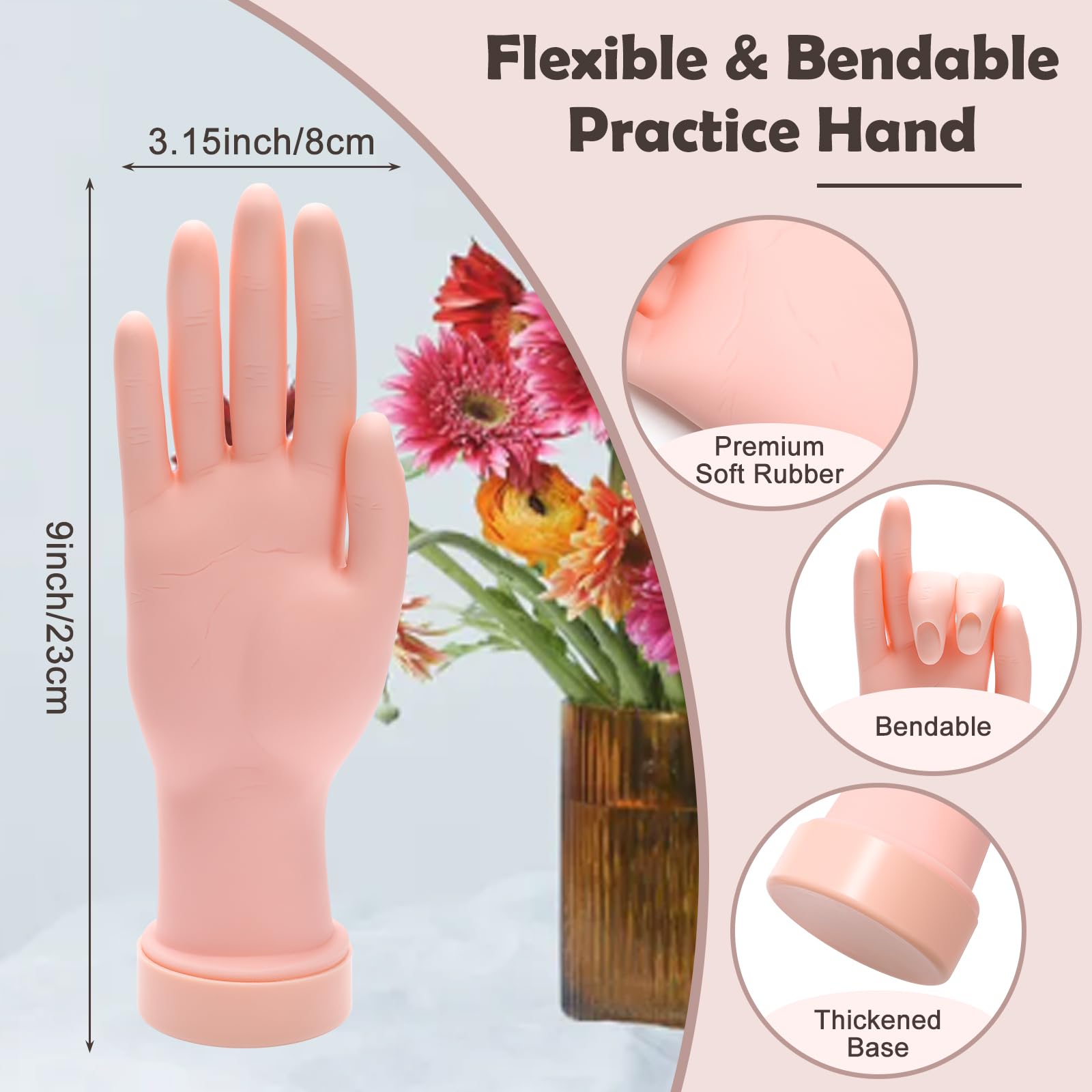 Coitak Professional Acrylic Nail Practice Hand - Flexible Mannequin Hand for Nail Art Training with 200 Nail Tips, Glue, Brush & Clipper - Perfect for Beginners & Salon Practice