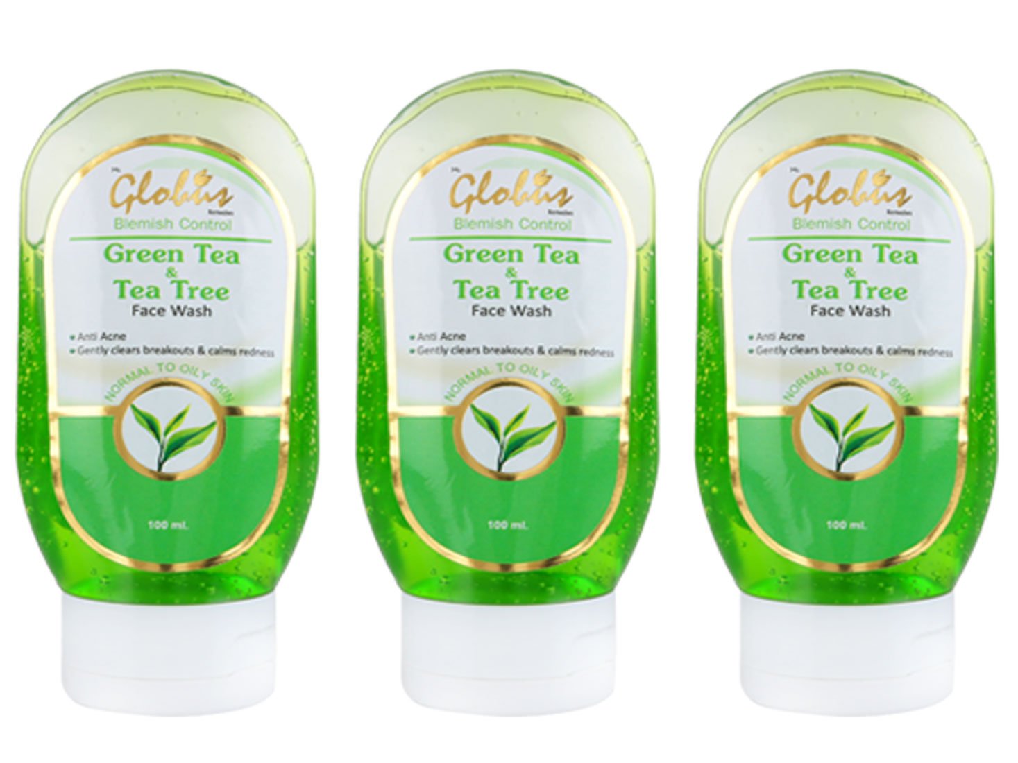Globus Green Tea & Tea Tree Face Wash for Acne & Oily Skin - 100ml (Pack of 3) | Deep Cleansing, Oil Control & Pore Minimizing | Daily Skincare Routine for Men & Women