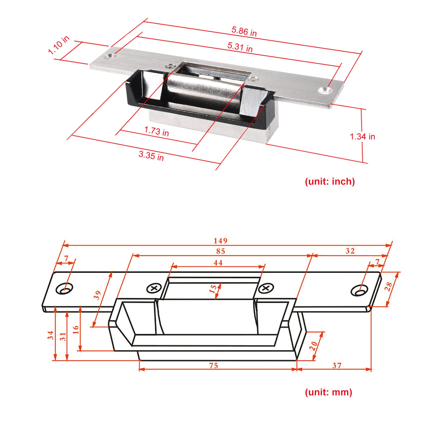 Electric Strike Lock - Wide Strike Opening, Fail Secure for Access Control & Video Doorbell Systems - Compatible with Cylindrical Locks on Wooden & Metal Doors - Ideal for Home Security, Office Buildings & Smart Entry Systems