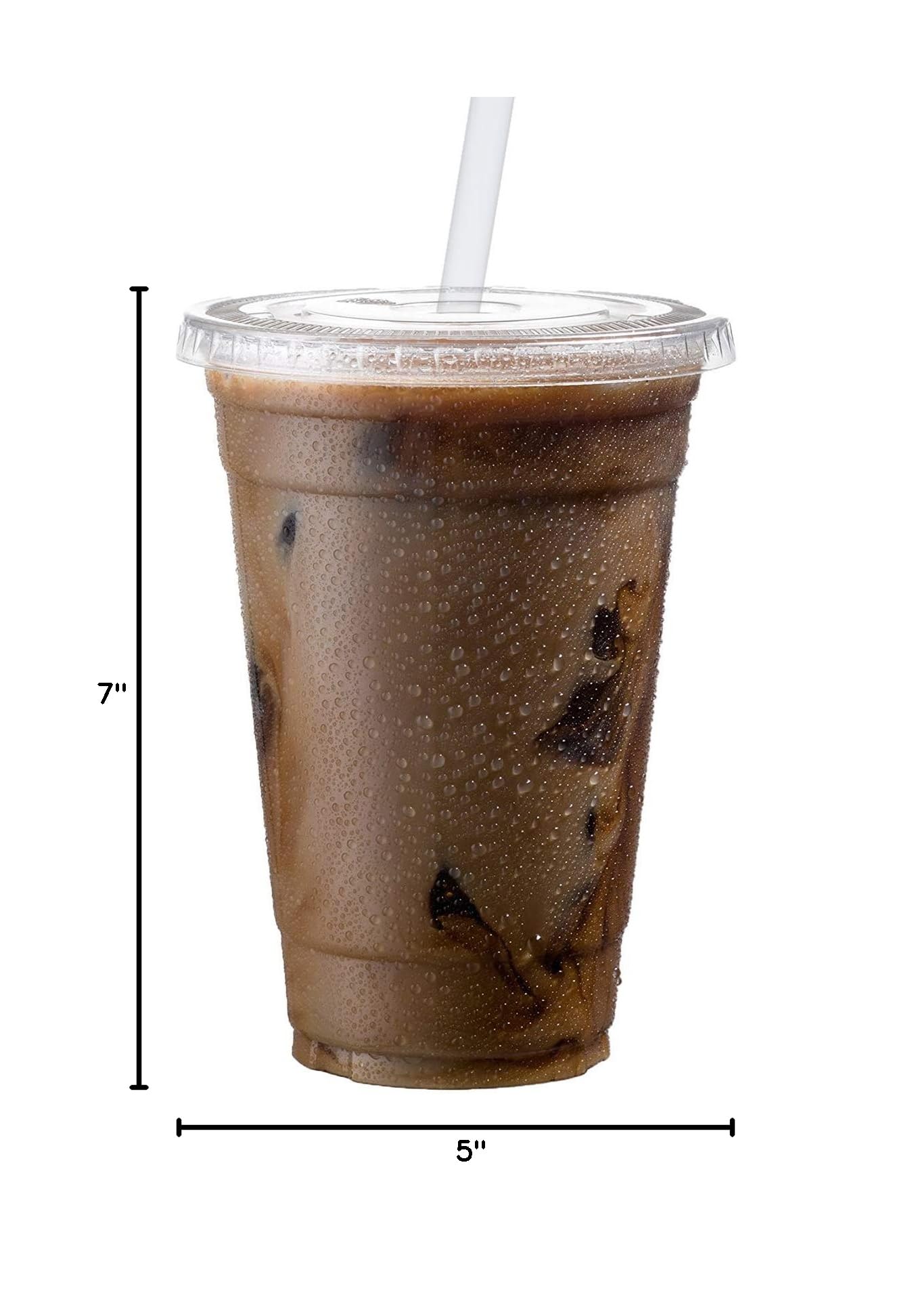100-Pack AME D'ESSENCE 24oz Disposable Clear Plastic Cups with Flat Lids & Bonus Straws - Ideal for Iced Coffee, Parties, and Beverage Service (50 Cups + 50 Lids)