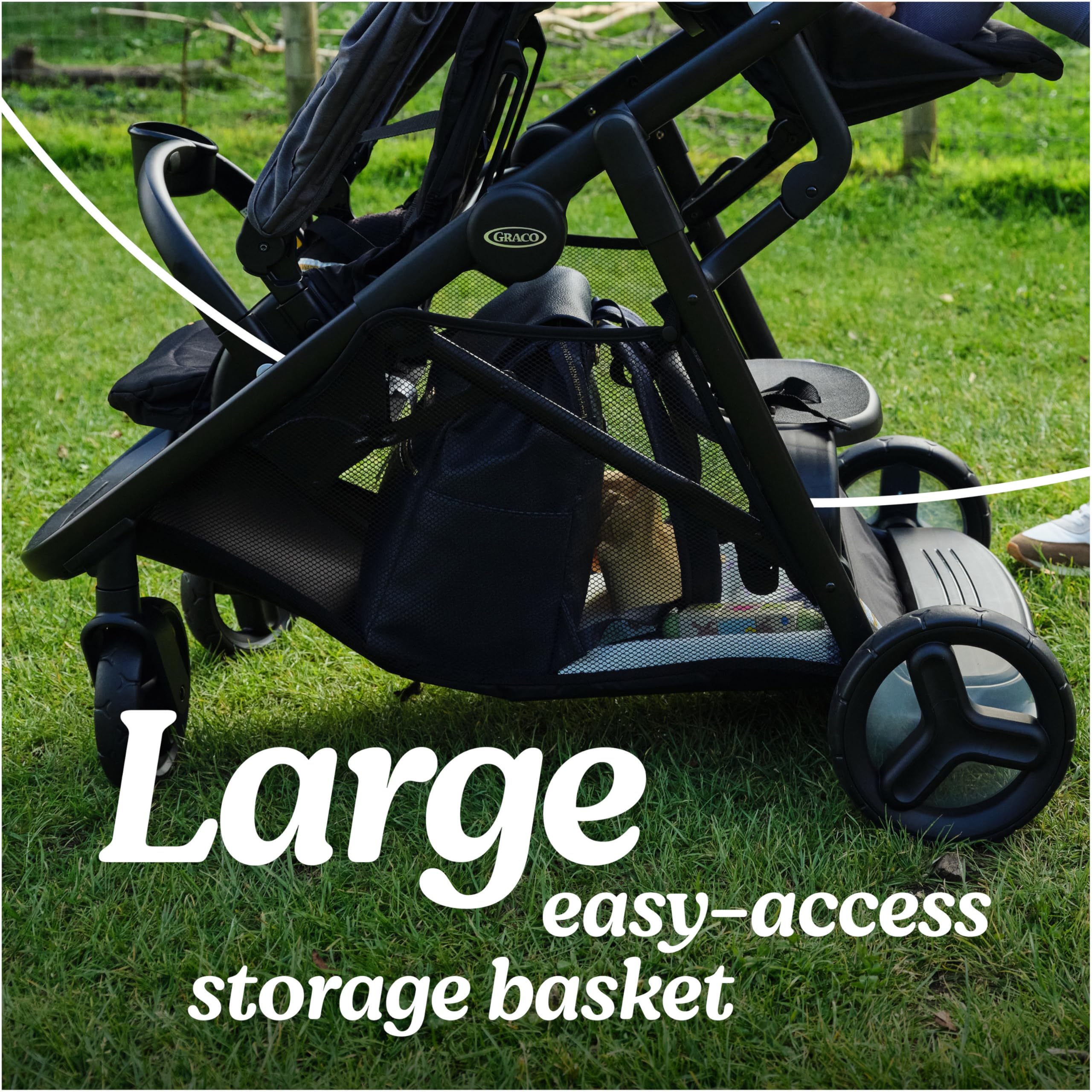 Graco Ready2Grow LX 2.0 Double Stroller with Bench Seat & Standing Platform - Lightweight Compact Foldable Stroller for Twins & Siblings - Perfect for Shopping, Travel & Daily Walks