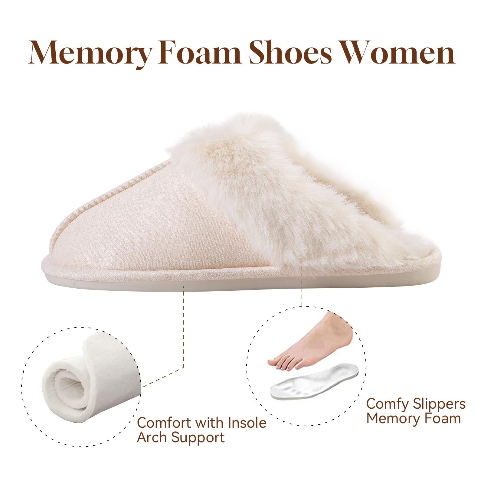 Women's Fuzzy House Slippers - Soft Memory Foam Indoor/Outdoor Slippers with Anti-Skid Plush Sole | Cozy Fall & Winter Footwear for Home, Office & Travel