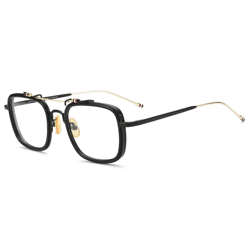Black Unisex Square Double Bridge Acetate Eyeglasses Frame - Lightweight Alloy & Acetate Design for Men & Women - Perfect for Reading, Work, and Fashion Accessories (Model TBS816)