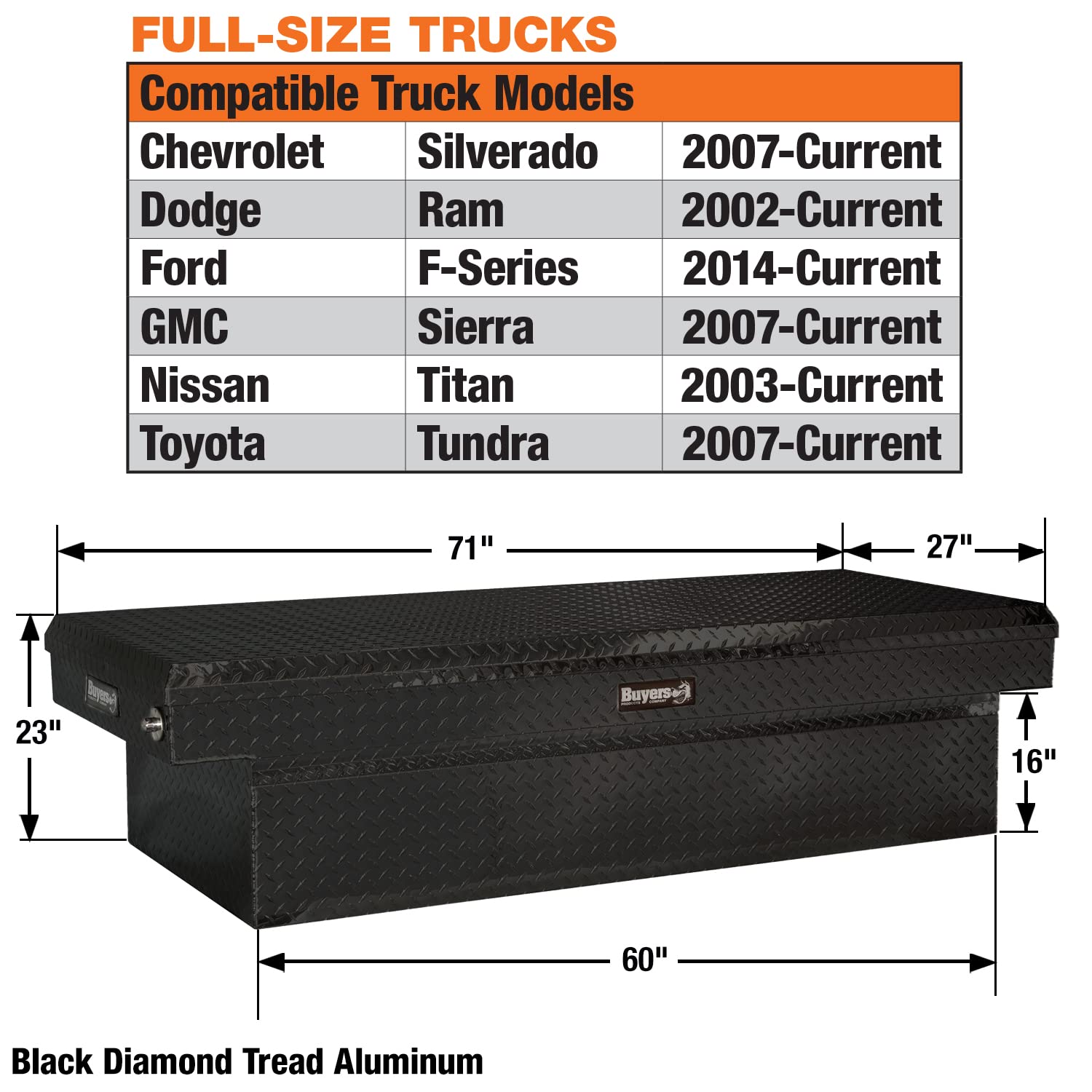 Heavy Duty Crossover Truck Tool Box - 71x20x23 Gloss Black Aluminum Storage Organizer for Equipment Accessories | Diamond Tread Metal Construction | Perfect for Pickup Trucks, Work Vehicles & Off-Road Adventures