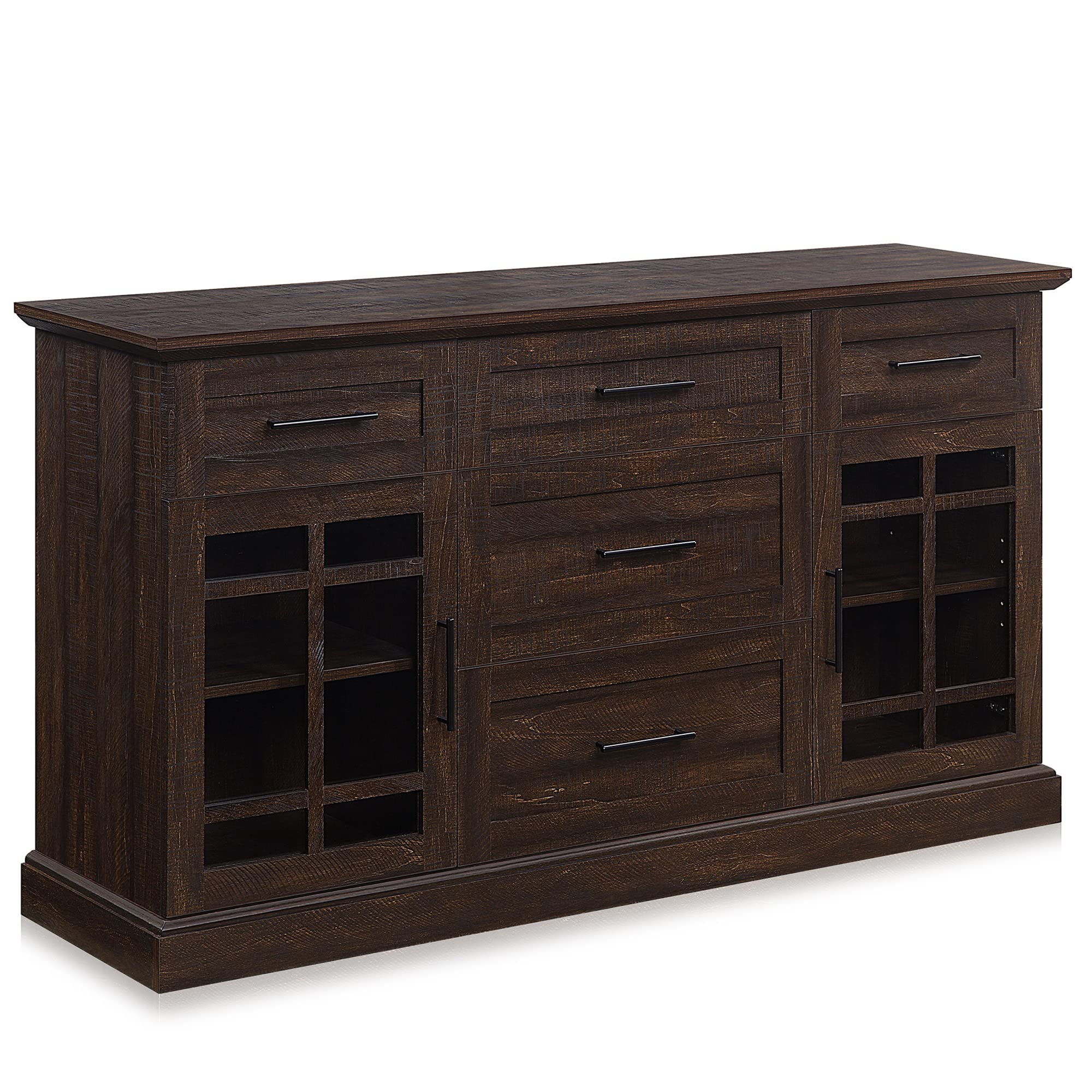 BELLEZE 58 Inch Sideboard Buffet Console Table with Drawers & Adjustable Shelves - Versatile Media Cabinet for Living Room, Dining Room or Entryway - Astorga Espresso Finish