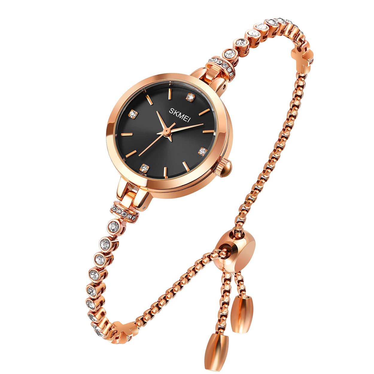 Tonnier Women's Fashion Quartz Watch with Diamond Bracelet - 3D Rose Gold Analog Dress Watch, Waterproof Wristwatch for Women | Perfect for Office, Party & Special Occasions