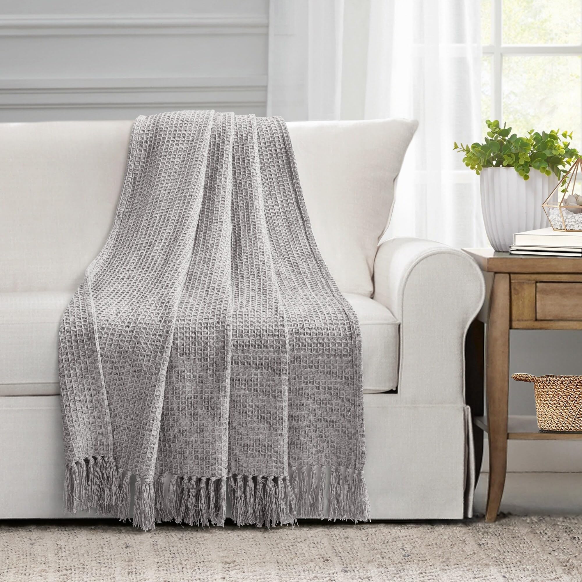 Lush Decor Waffle Cotton Knit Throw Blanket - Soft White Single Size 50