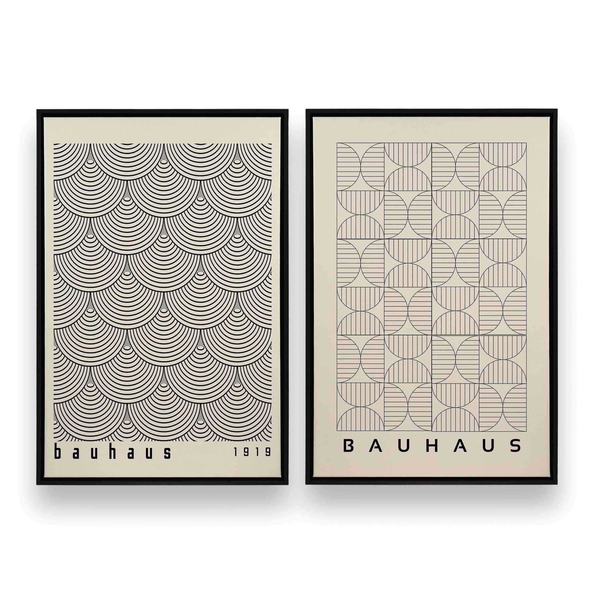 Bauhaus Abstract Precision Art - Set of 2 Framed Canvas Prints for Modern Home & Office Wall Decor