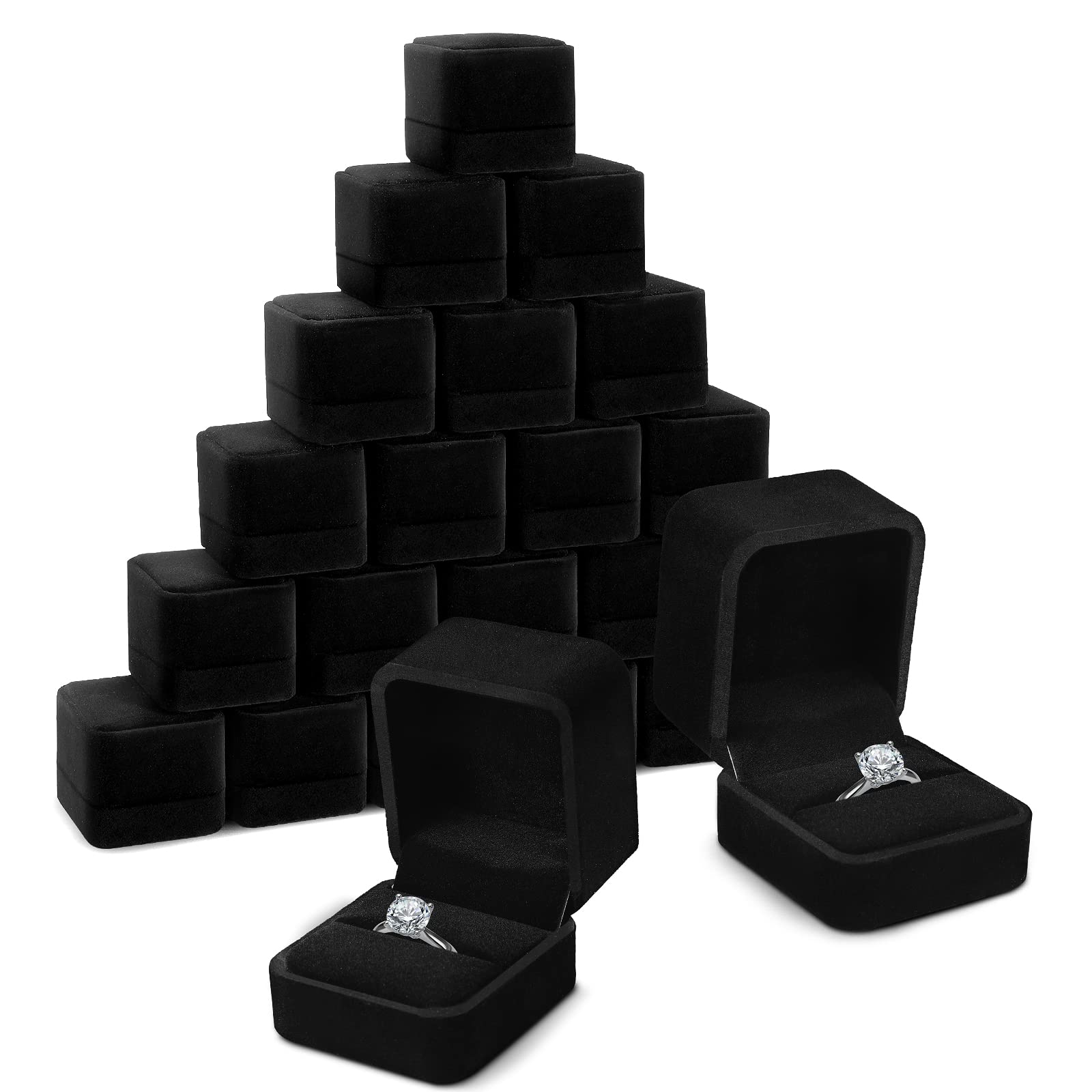 BBTO 36-Piece Bulk Velvet Ring Box Set - Elegant Wedding Engagement Ring Gift Box for Proposals, Jewelry Display Case - Perfect for Anniversaries & Birthdays (Black) | Ideal for Wedding Ceremonies, Jewelry Storage & Gift Giving