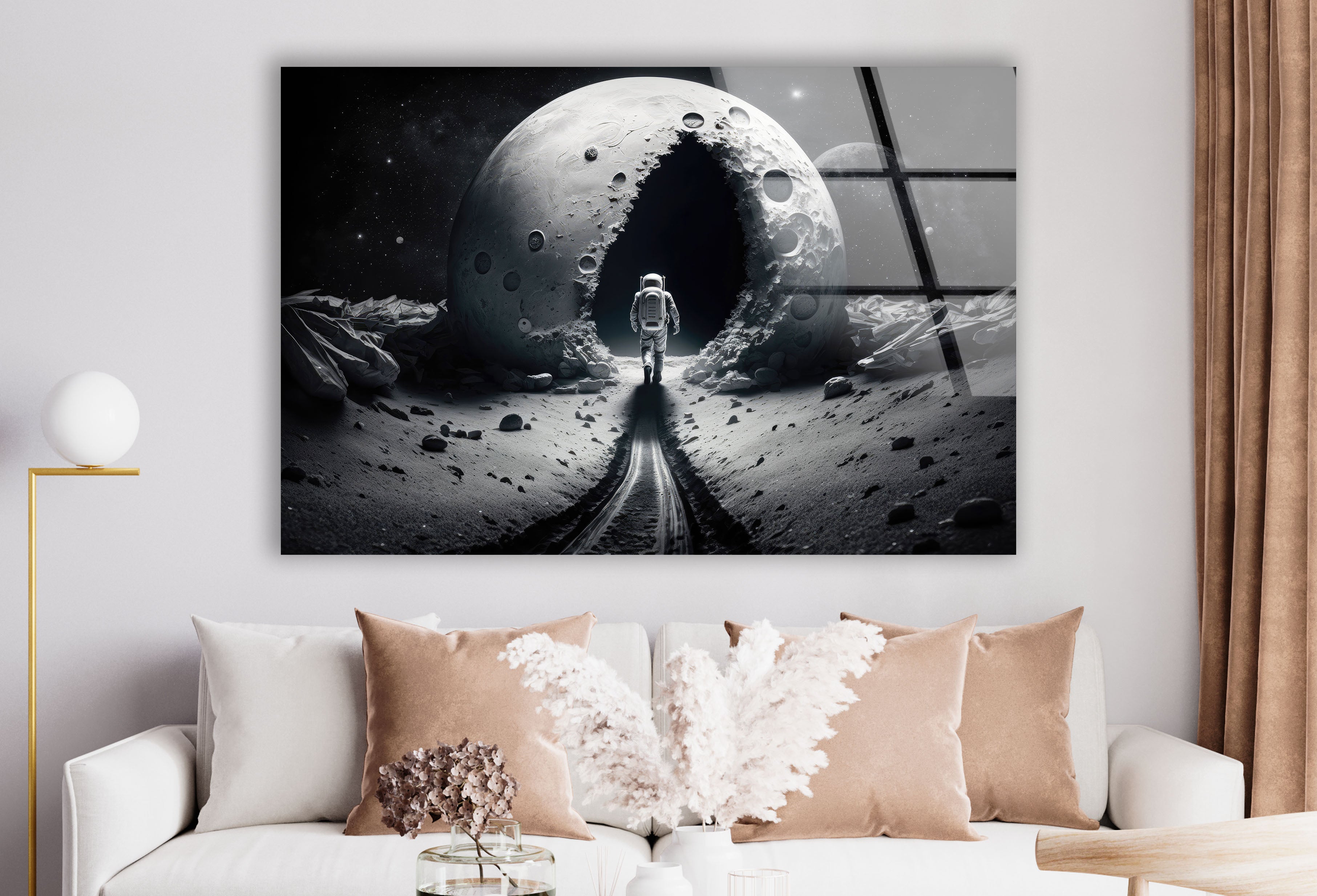 Astronaut Moonwalk Wall Art - Surreal Space Galaxy Glass Print for Home & Office Decor | Unique Sci-Fi Poster for Living Room, Bedroom, or Gift