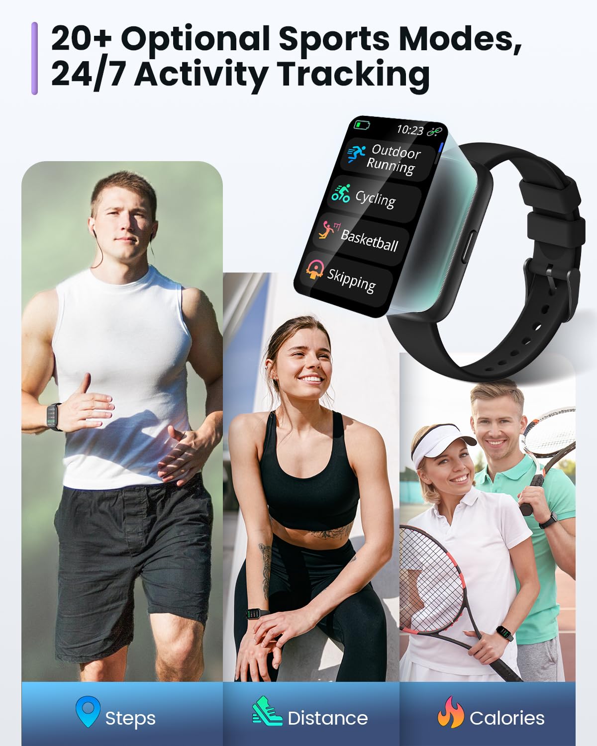 Smart Fitness Tracker Watch for Women & Men - 24/7 Heart Rate Monitor, Blood Oxygen & Sleep Tracker, Waterproof Activity Tracker with Calorie & Distance Pedometer, Compatible with Android & iPhone - Perfect for Workouts, Running & Daily Health Monitoring
