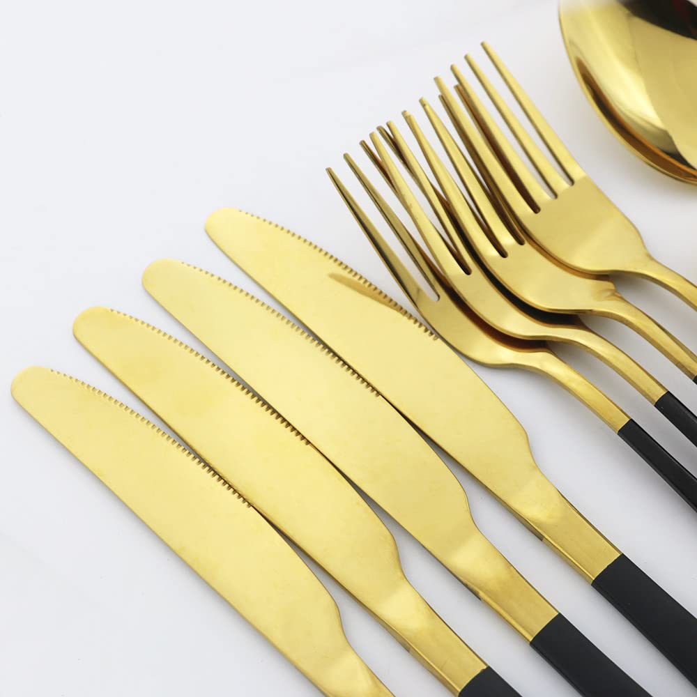 16-Piece Stainless Steel Flatware Set - Black & Silver Silverware for Dining - Includes Forks, Spoons, Knives - Elegant Dinnerware for Restaurants, Home Kitchen & Dinner Parties