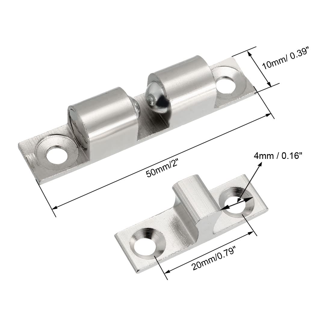 uxcell 2-Pack Brass Double Ball Cabinet Door Catches, 50mm Tension Latches in Silver Tone - Perfect for Closet Doors, Kitchen Cabinets & Furniture Hardware