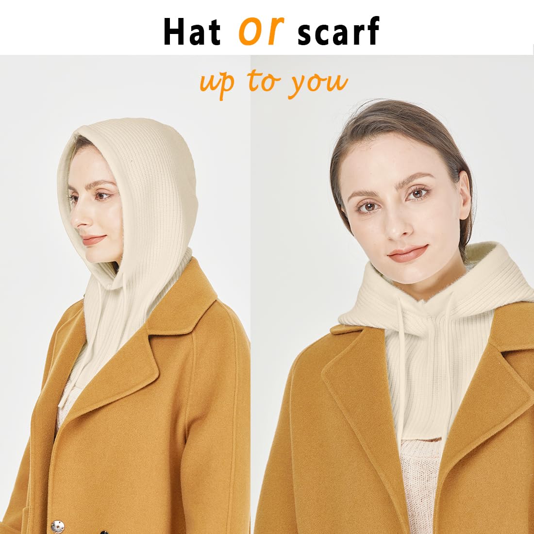Facecozy Winter Hats for Women & Men - Wool Blend Hooded Scarf, Balaclava, Knit Skull Cap Beanie & Neck Gaiter - Warm Cold Weather Accessories for Skiing, Snowboarding & Outdoor Activities