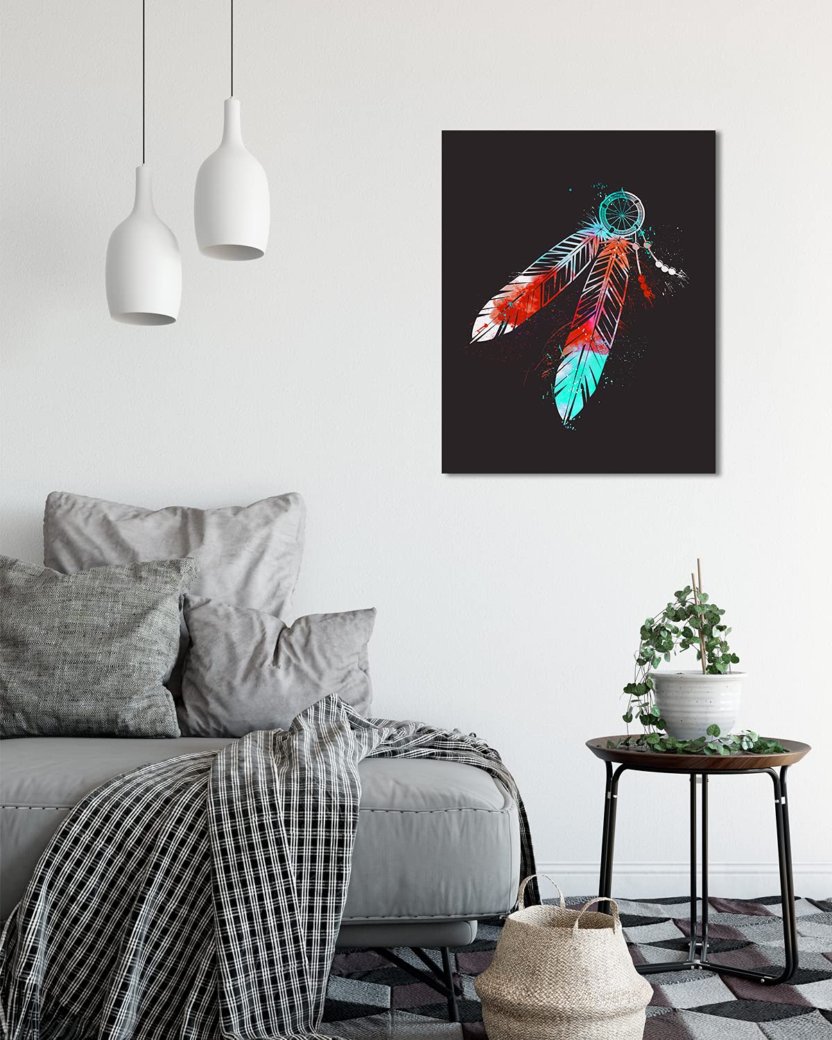 Authentic Native American Feather Wall Art - Handmade Indian Culture Canvas Decor for Bathroom, Bedroom, Kitchen, Office & Living Room - 16x20 Ready to Hang - Perfect for Boho, Southwest & Tribal Home Decor Styles