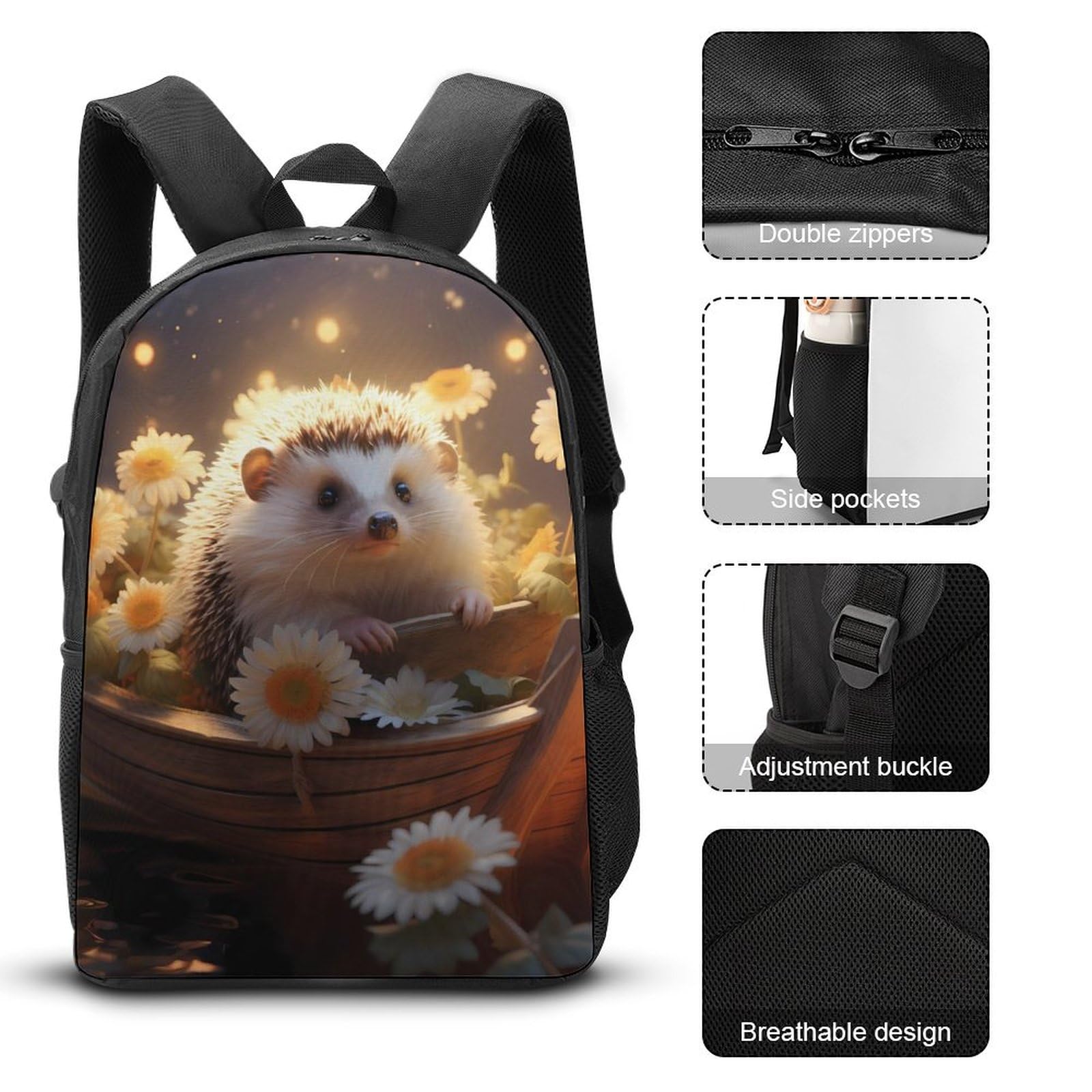 17 Inch Lightweight Laptop Backpack Set for Men & Women - 3PCS with Lunch Box & Pencil Case | Perfect for Work, School & Travel | Hedgehog Boat Backpack
