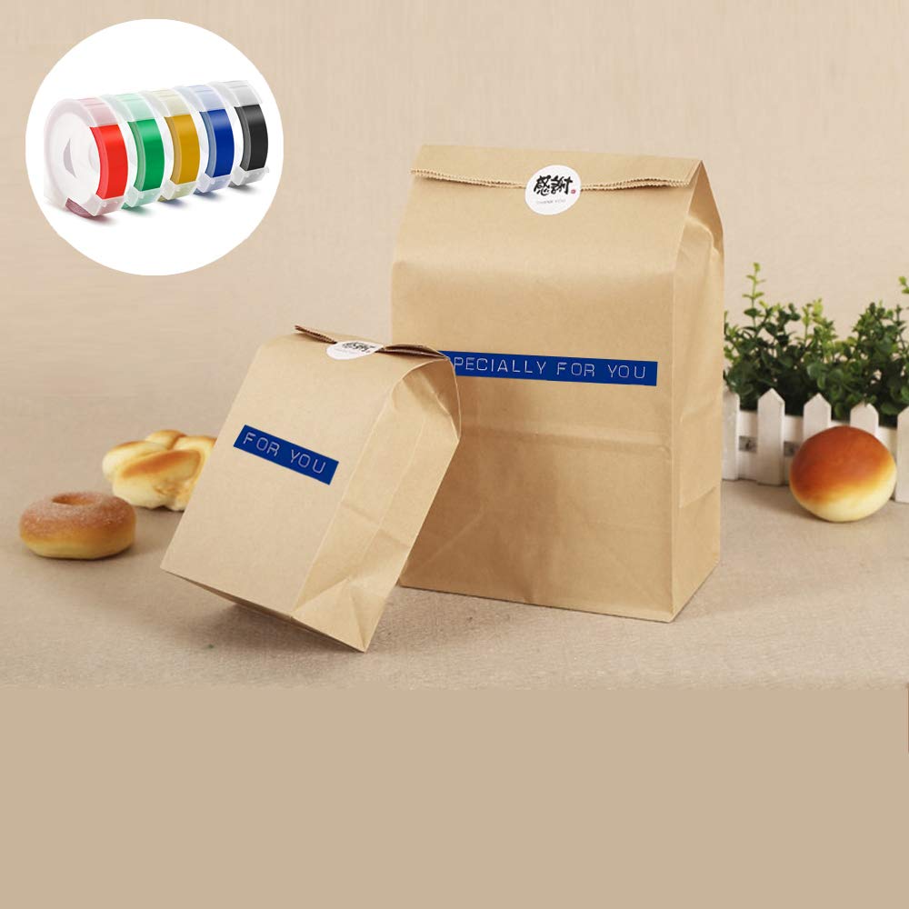 3/8 Inch Embossing Label Tape - Compatible with Dymo Label Maker 12965 & 12966, Durable 3D Plastic Labels for Office Mate II & Organizer Xpress (White on Black/Red/Blue/Yellow/Green) - Perfect for Office Organization, File Labeling & Home Storage