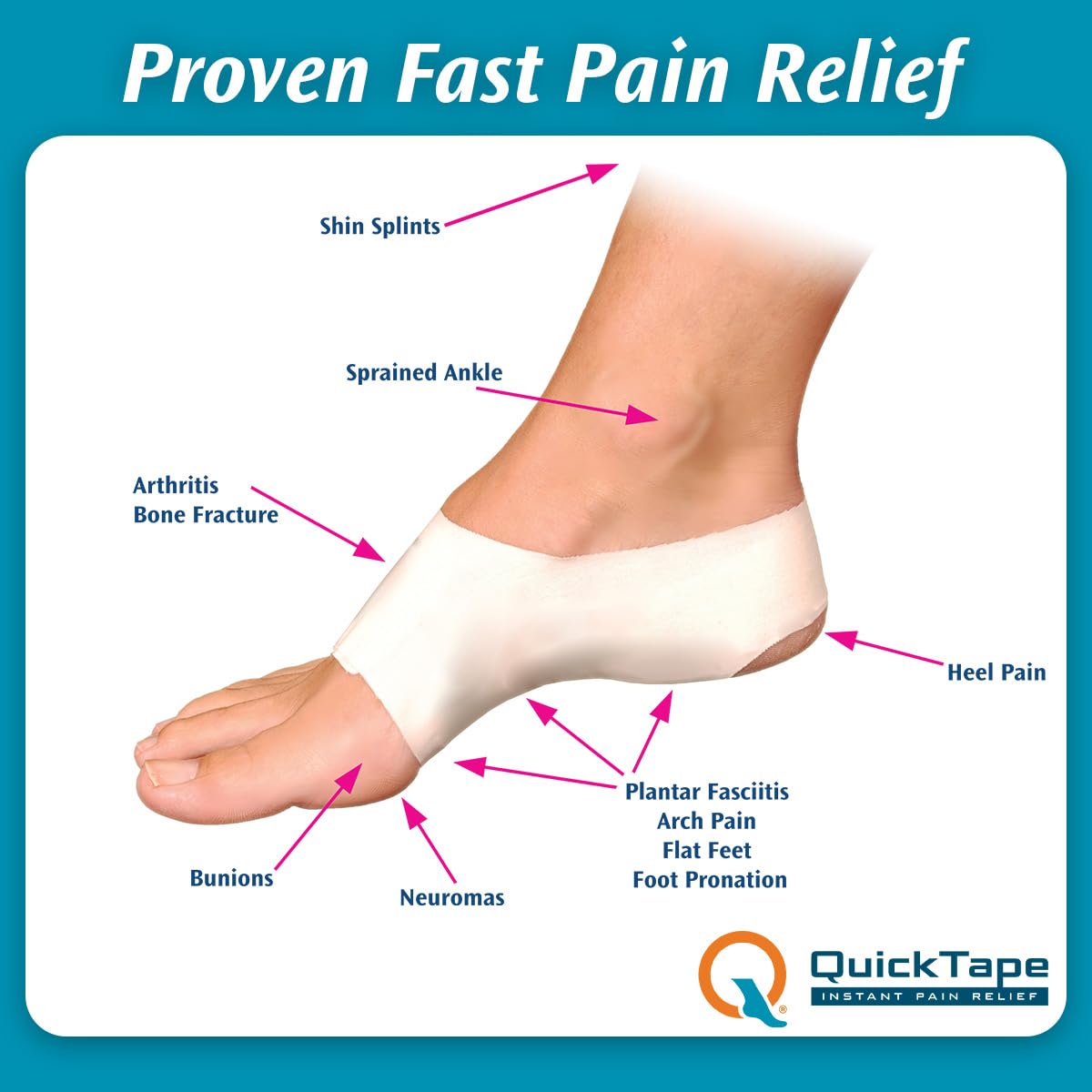 Quick Tape™ Plantar Fasciitis Support Brace - 1-Piece Foot Pain Relief Tape for Men & Women (Sizes 5-11) - Ideal for Running, Walking & Daily Comfort