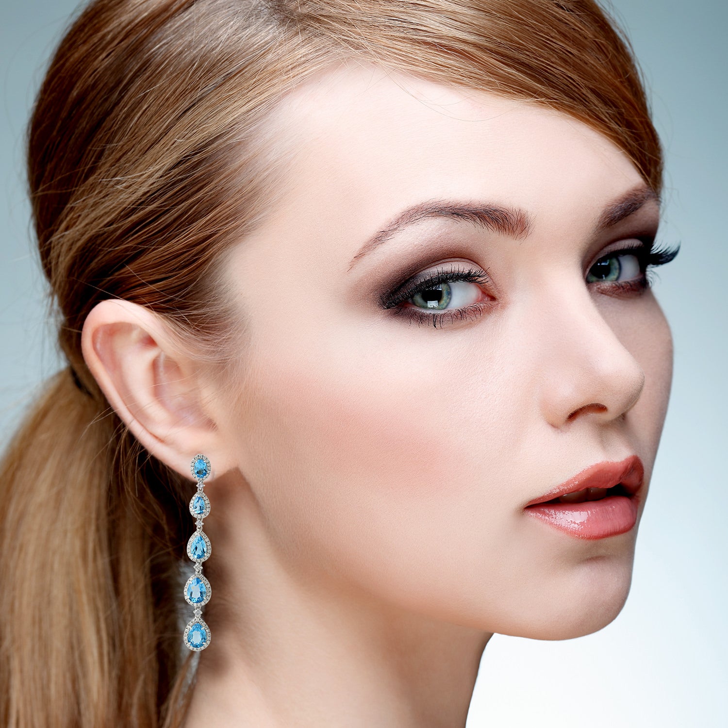 18K White Gold Blue Topaz and White Sapphire Pave Diamond Dangle Earrings – Perfect for Weddings, Parties & Special Occasions