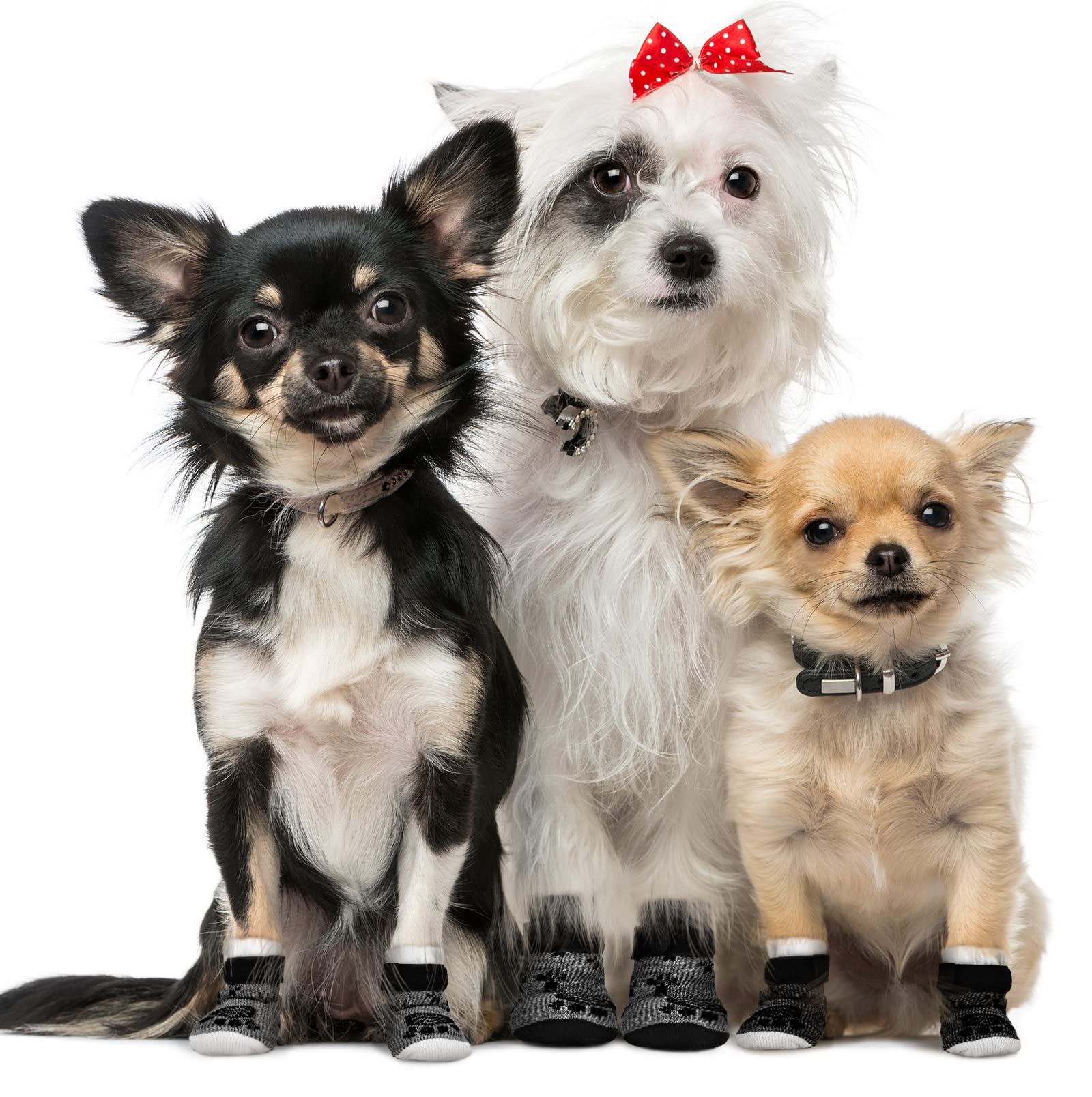 16 Pairs Anti-Slip Dog Socks with Grips for Small & Medium Dogs - Non-Slip Indoor Pet Socks for Hardwood Floors - Perfect for Winter Warmth & Home Protection (X-Small)