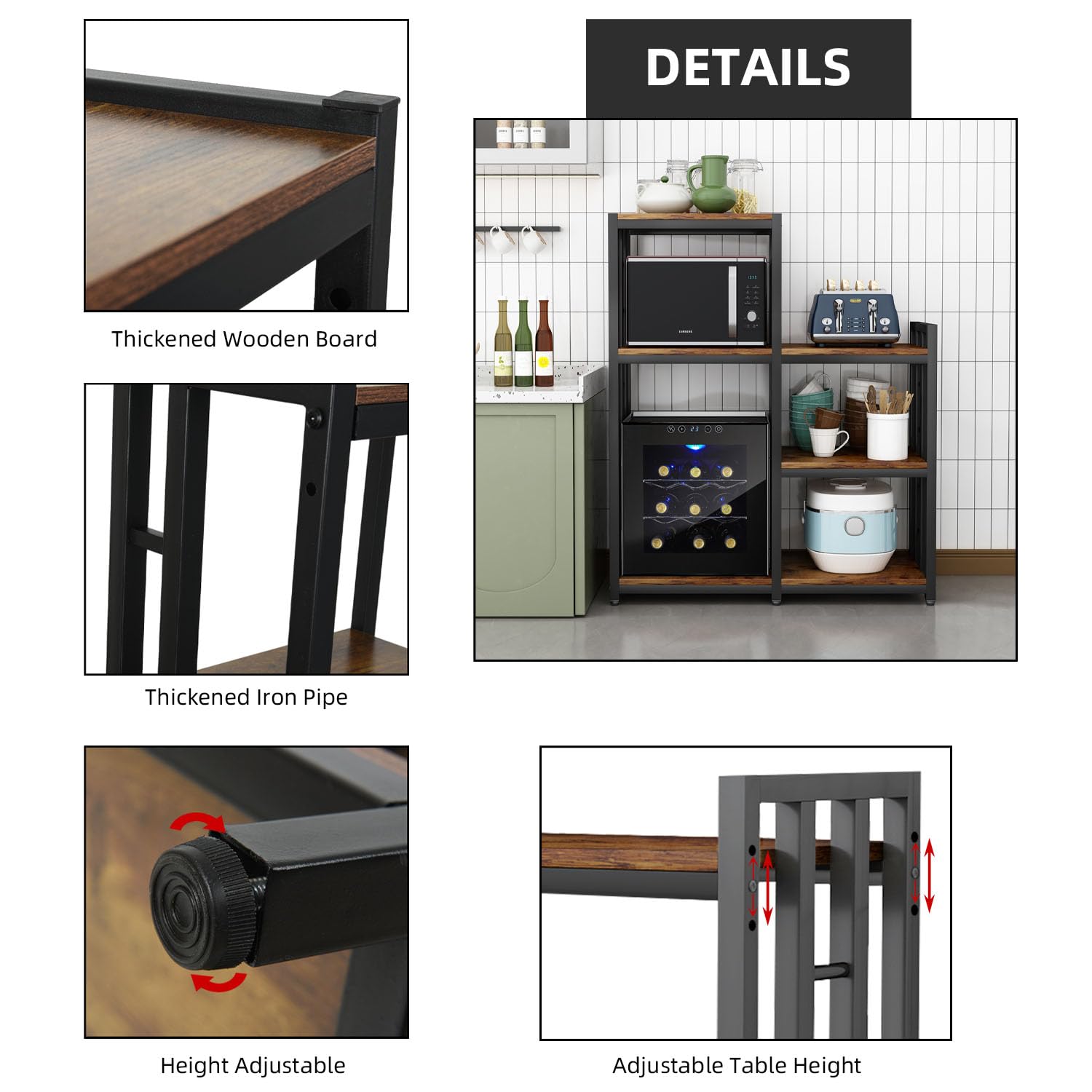 6-Tier Adjustable Kitchen Bakers Rack - Heavy Duty Storage Shelf for Microwave, Mini Fridge, Coffee Bar & Plants - Freestanding Utility Stand for Home, Office & Patio - Perfect for Small Space Organization & Stylish Decor