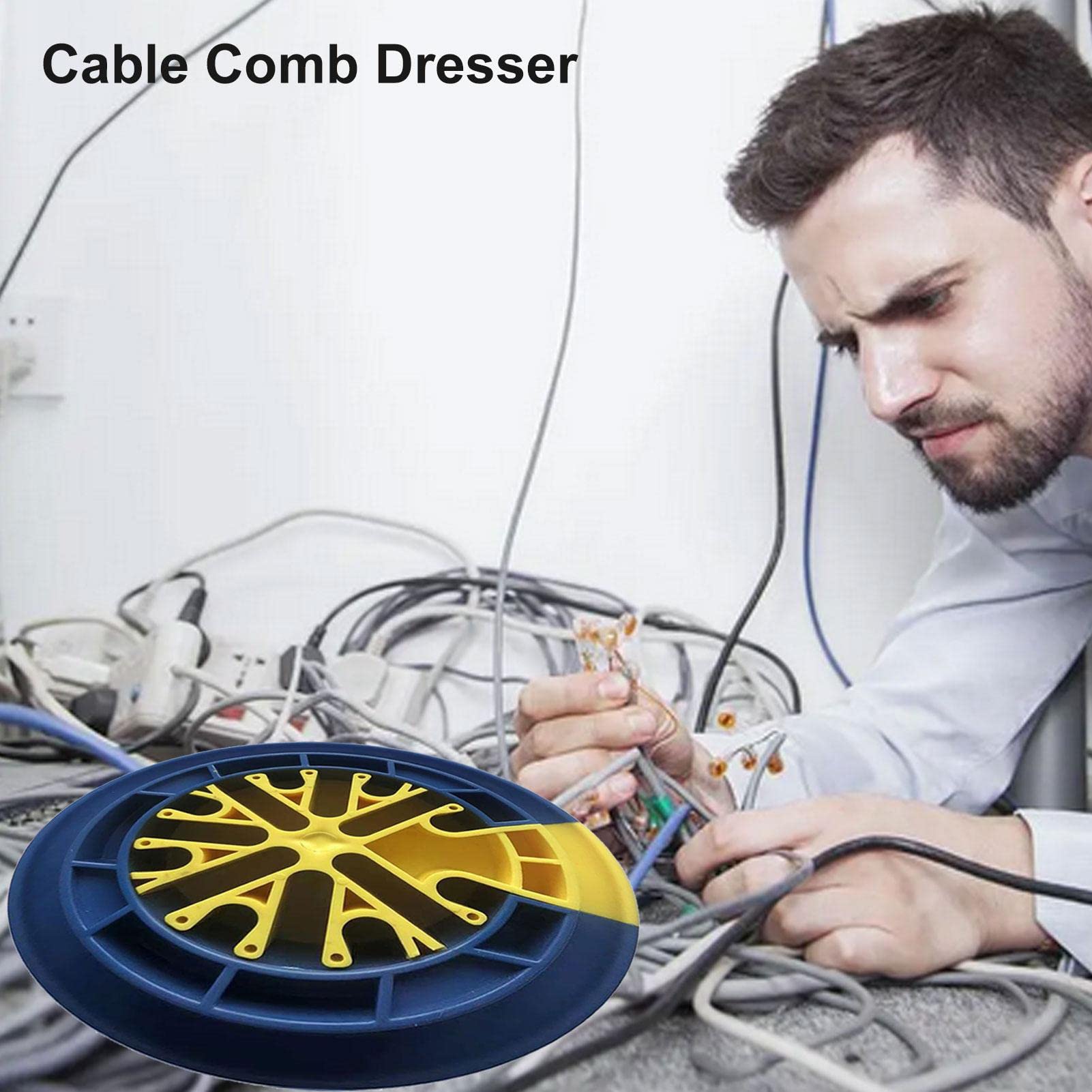 Professional Cable Comb Organizer Tool - Cord Management Kit for Wires & Cables (Blue/Yellow) | Perfect for Home Office, Gaming Setup & Server Room Organization | Portable Cable Dresser & Bundler for Neat Wire Arrangement