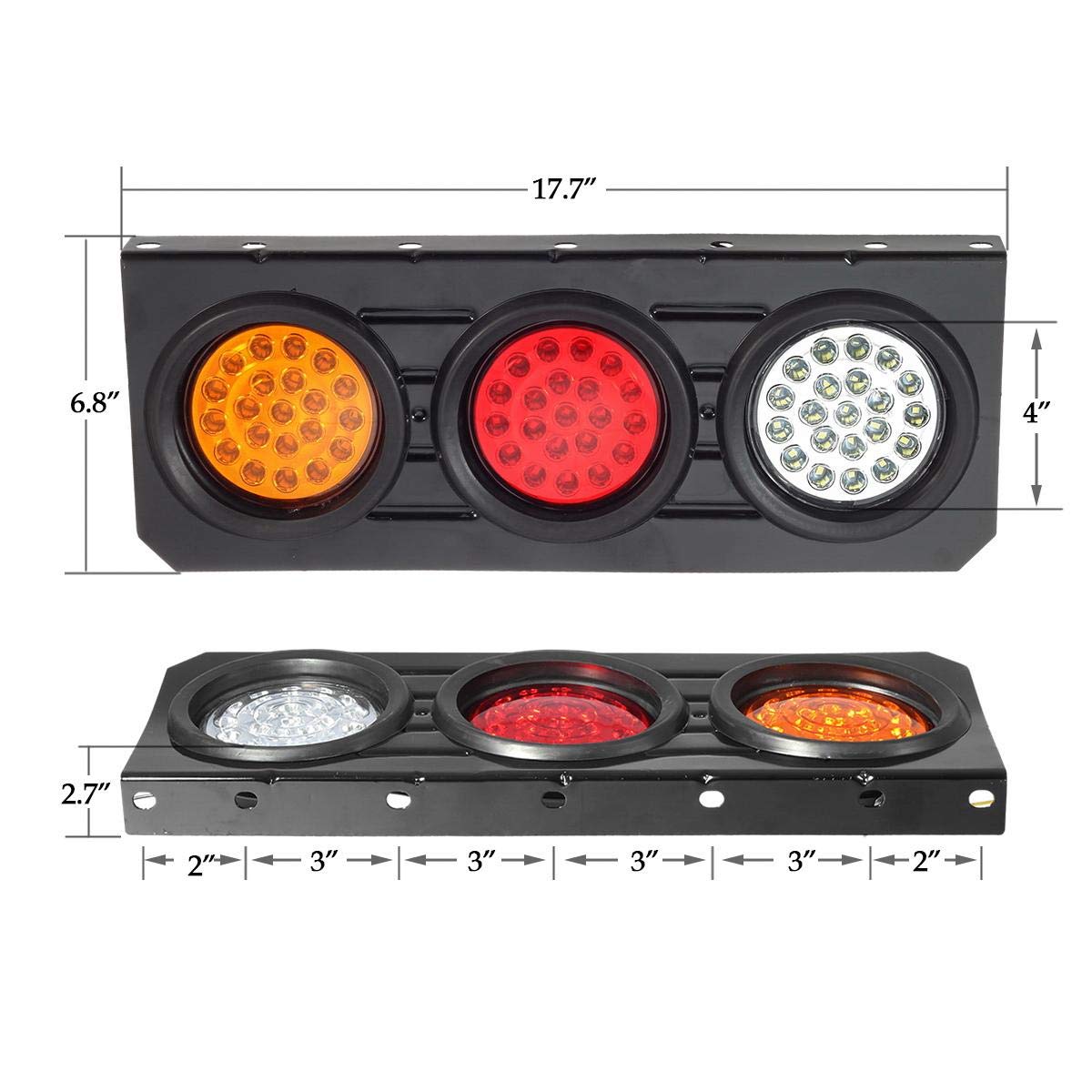 Partsam 63 LED Truck Trailer Tail Lights Bar Kit - Waterproof 12V-30V Stop/Turn/Brake/Reverse Lights with Iron Bracket - 4 Inch Round LED Taillights for RV, Camper, Flatbed Trucks (2-Pack) - Perfect for Night Driving & Enhanced Road Safety