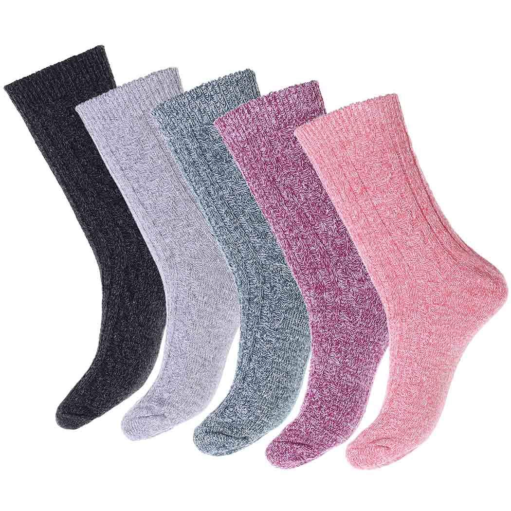 Women's Winter Socks - 5 Pairs Thick Wool Knit Warm Socks for Christmas Gifts & Casual Wear