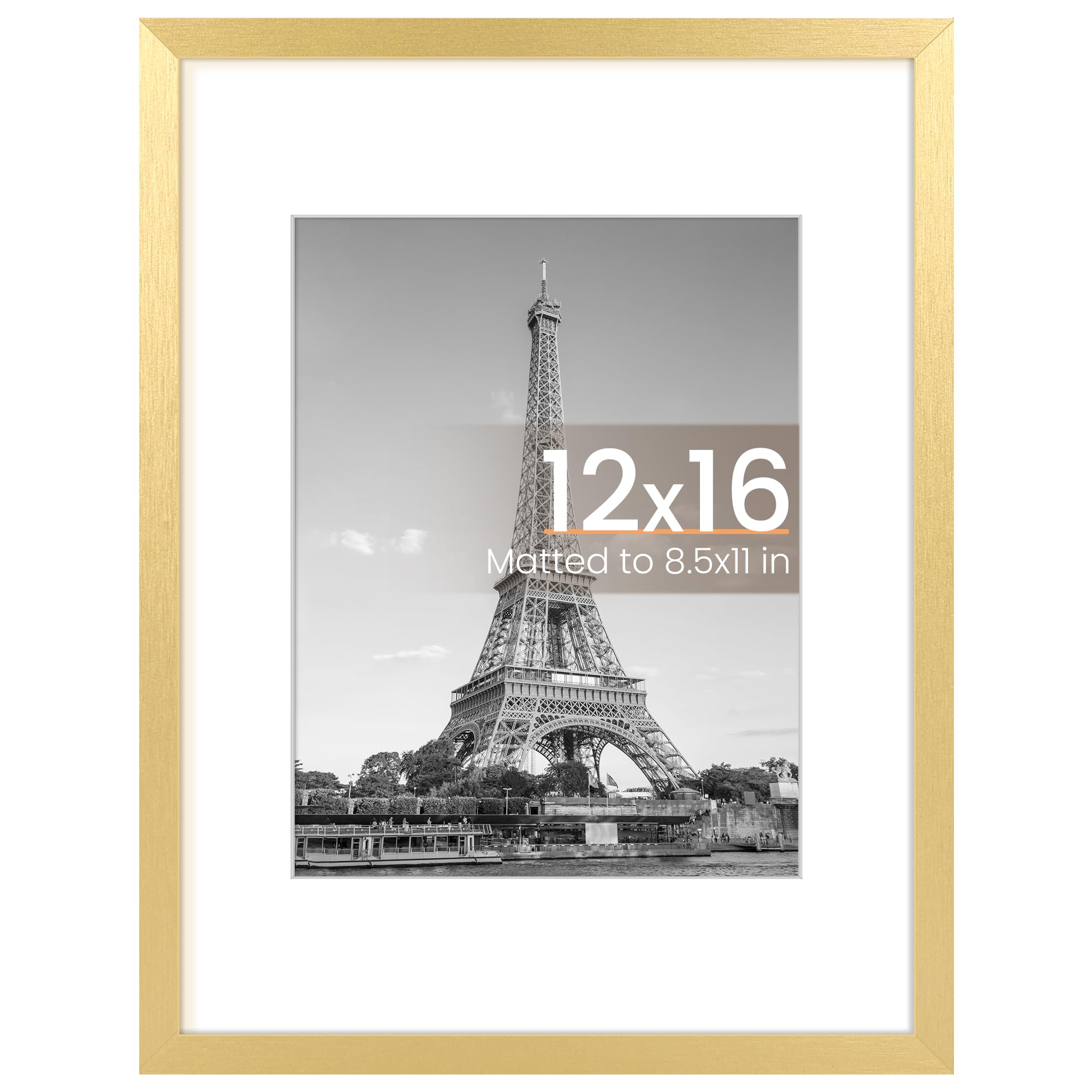 Upsimples 12x16 Picture Frame - Gold Wall Hanging Photo Frame for 8.5x11 with Mat or 12x16 Without Mat - 1 Pack - Perfect for Home Decor, Office Display & Gift Giving