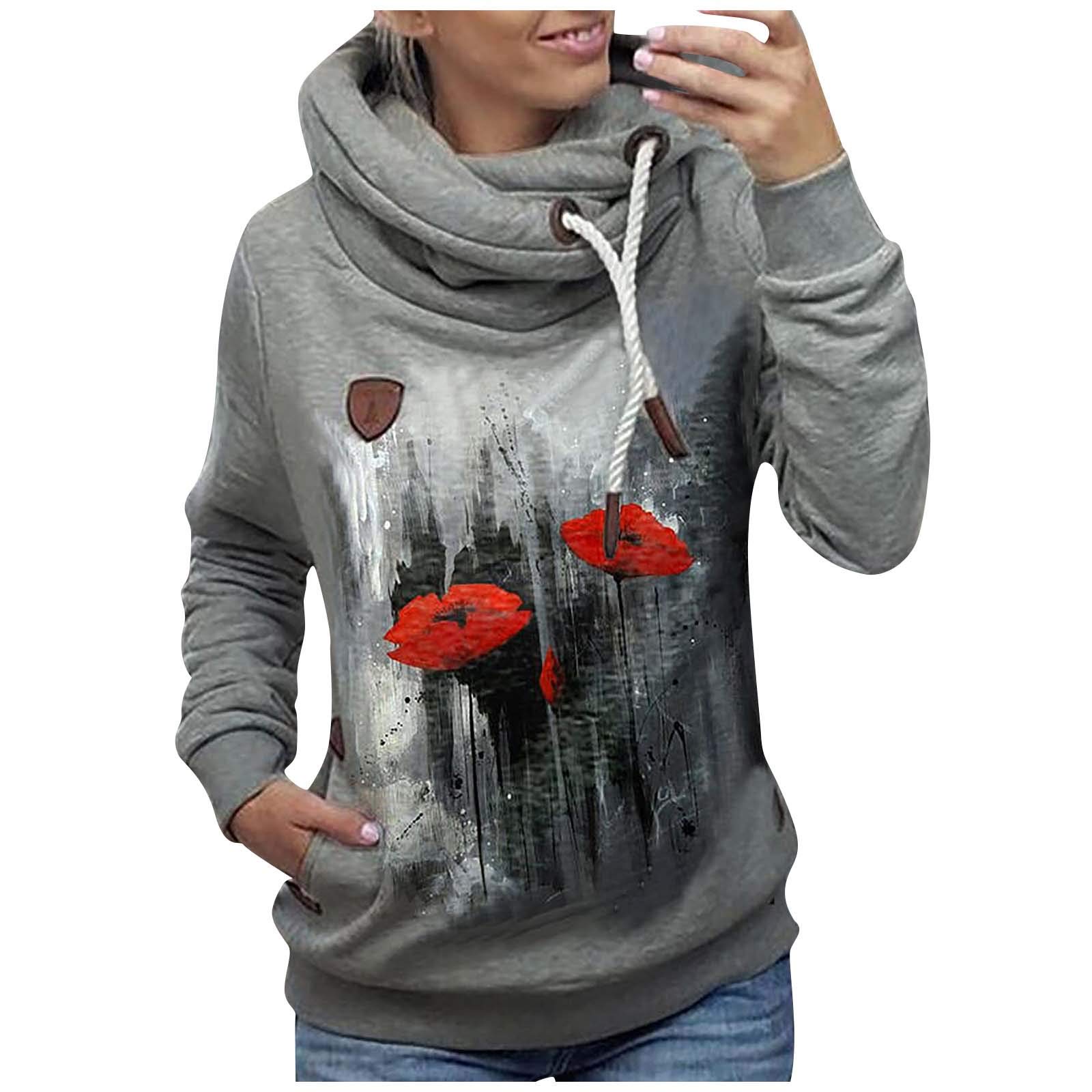Women's Floral Print Long Sleeve Sweater with Scarf Collar & Drawstring - Elegant Tunic Top for Fall/Winter Fashion, Office Wear & Casual Outings