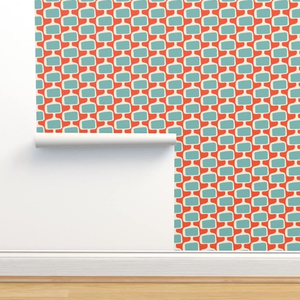 Commercial Grade Wallpaper Swatch - Mid Century Modern Abstract Retro Funky Television Red Blue Cream Traditional Peel & Stick Wallpaper by Spoonflower | Perfect for Accent Walls, Home Decor, Office Spaces & DIY Projects