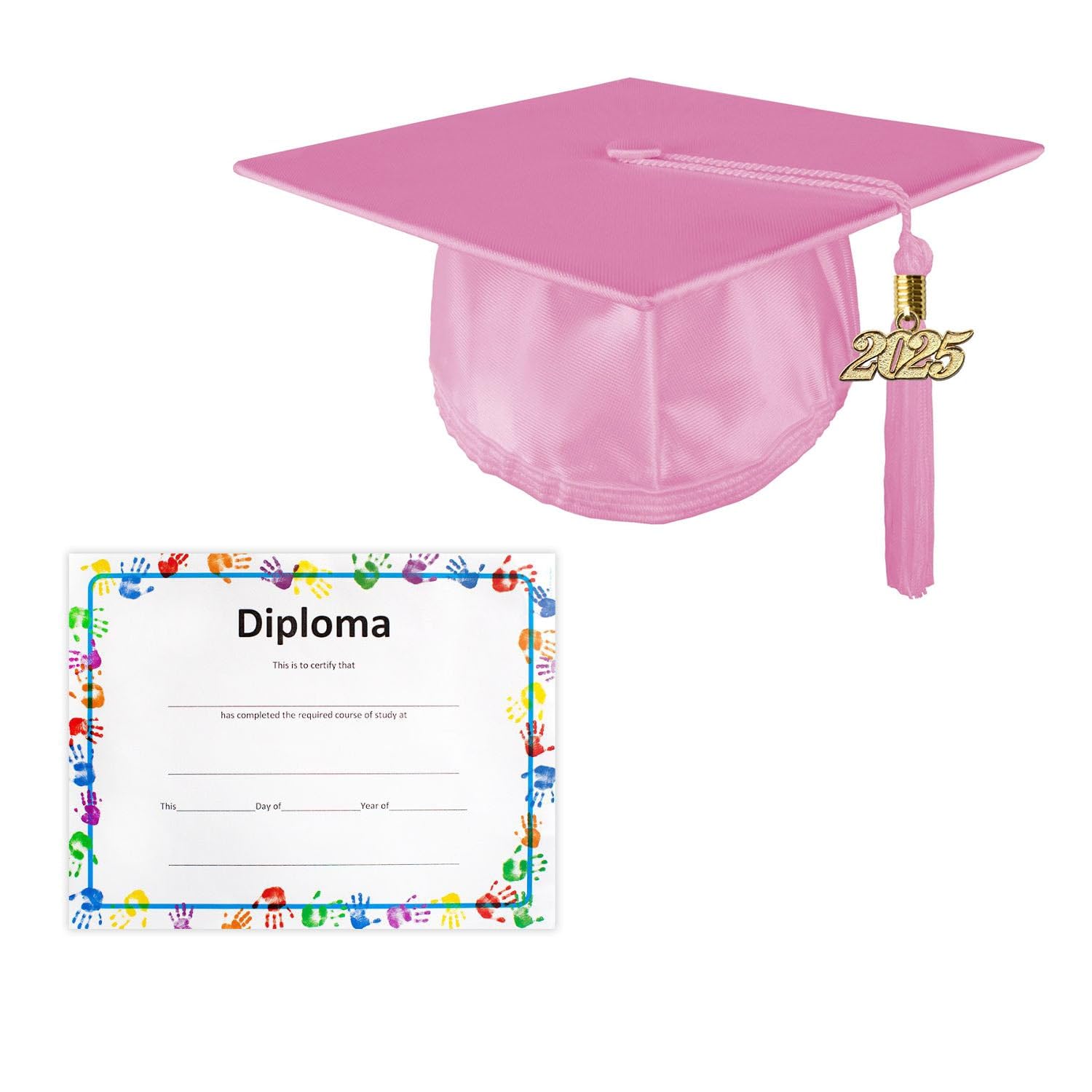 Kids Graduation Cap and Tassel Set with Diploma - Shiny Unisex Preschool & Kindergarten Commencement Accessories - Perfect for School Ceremonies, Photo Shoots & Memory Keepsakes