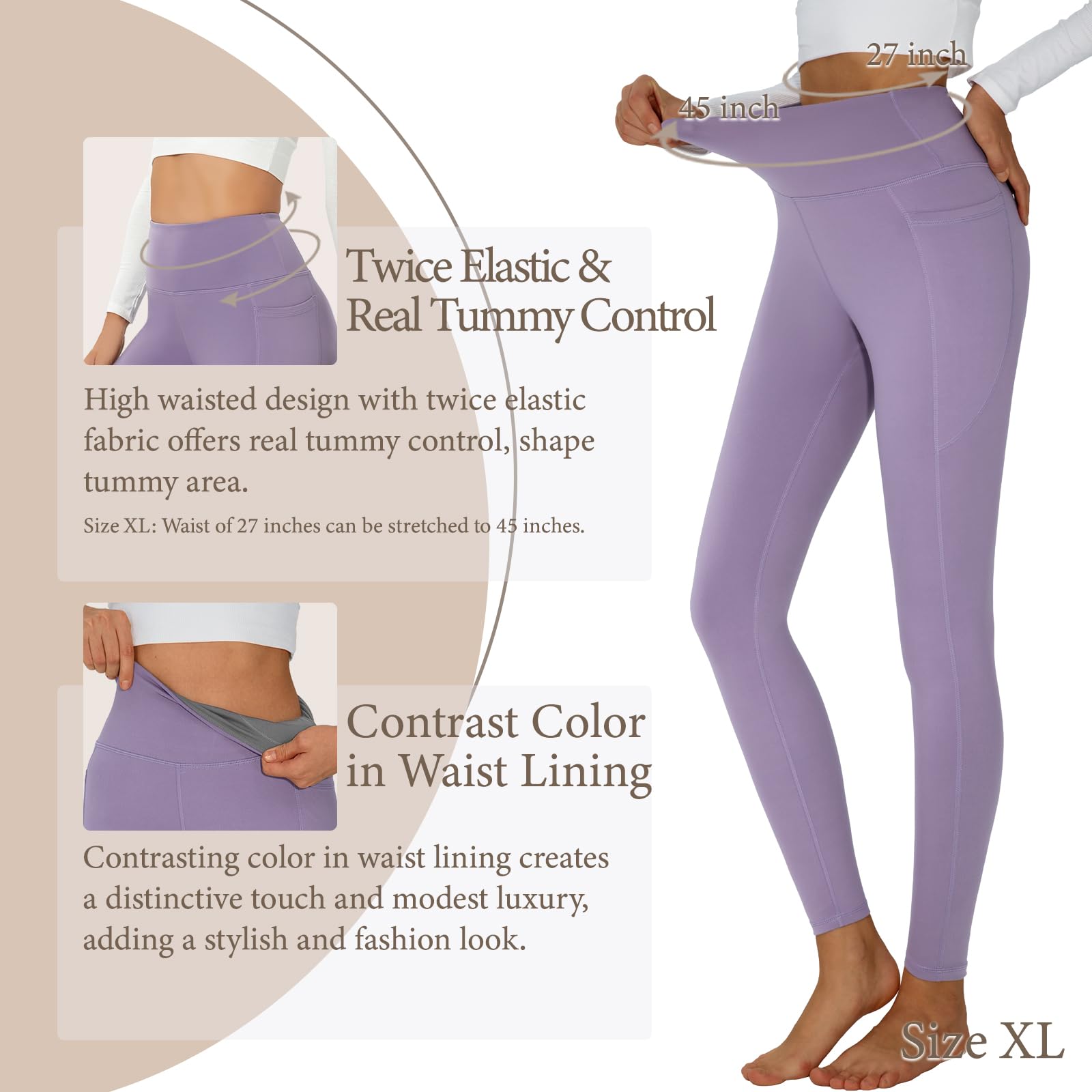 Women's High Waisted Yoga Pants with Tummy Control - Gym Workout Leggings with Pockets for Running, Pilates & Lounge Wear