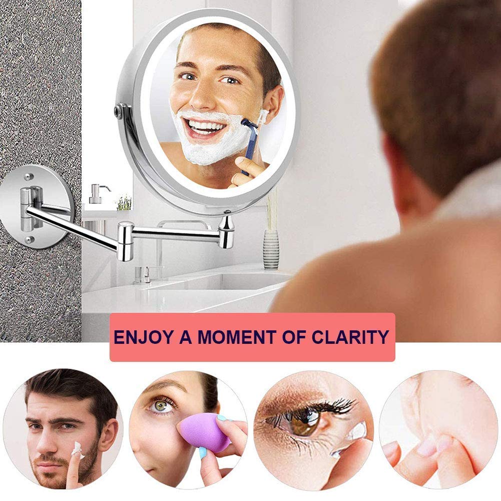 10X Magnifying LED Makeup Mirror with Dimmable Lights - Rechargeable Wall Mounted Bathroom Mirror, Touch Screen & Dual Power (USB/AAA Batteries) - Perfect for Makeup Application, Shaving & Skincare Routine