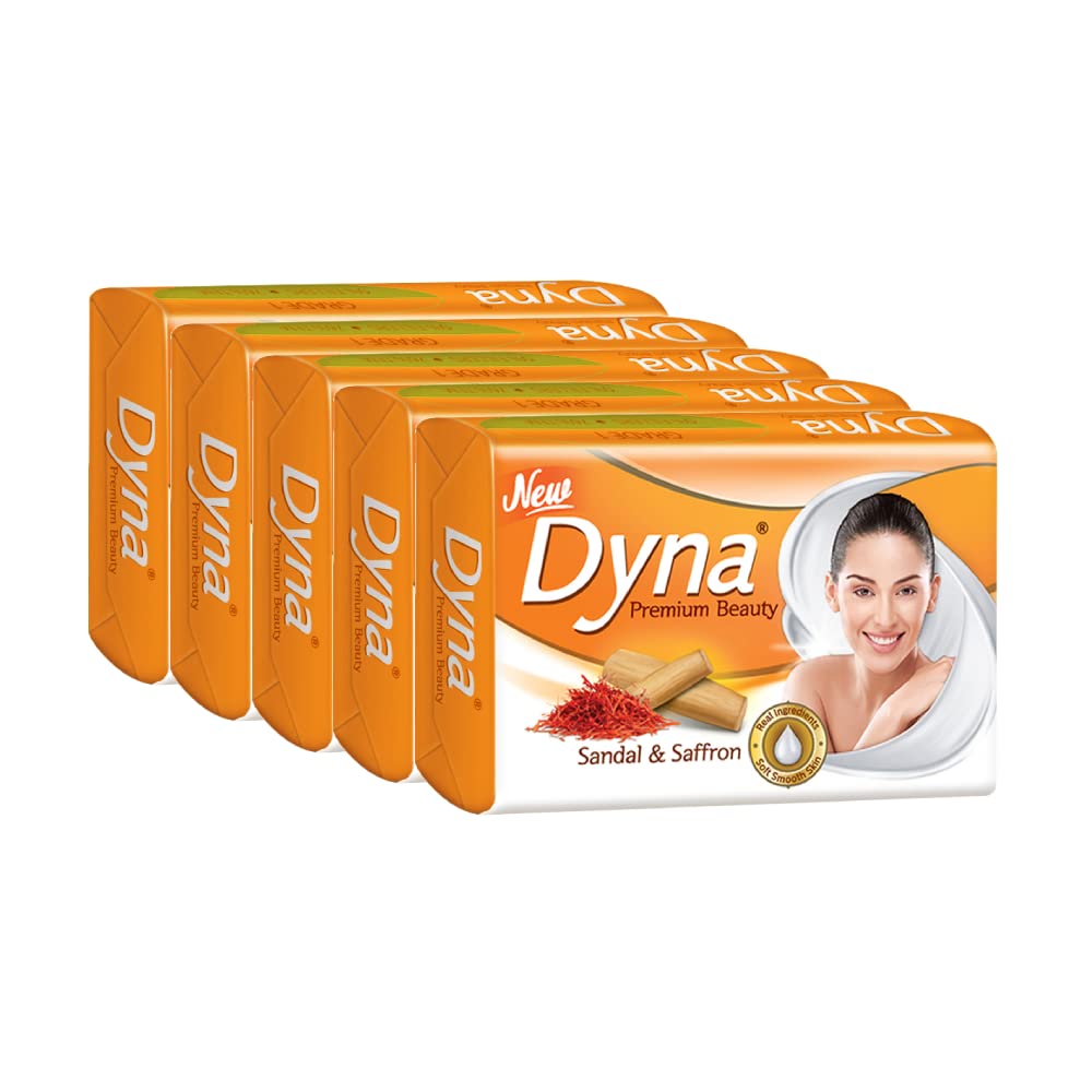 Dyna Sandal & Saffron Extracts Bathing Soap - 100g x 5 Pack | Natural Ayurvedic Skincare for Glowing Skin | Perfect for Daily Use, Spa Days & Gift Sets