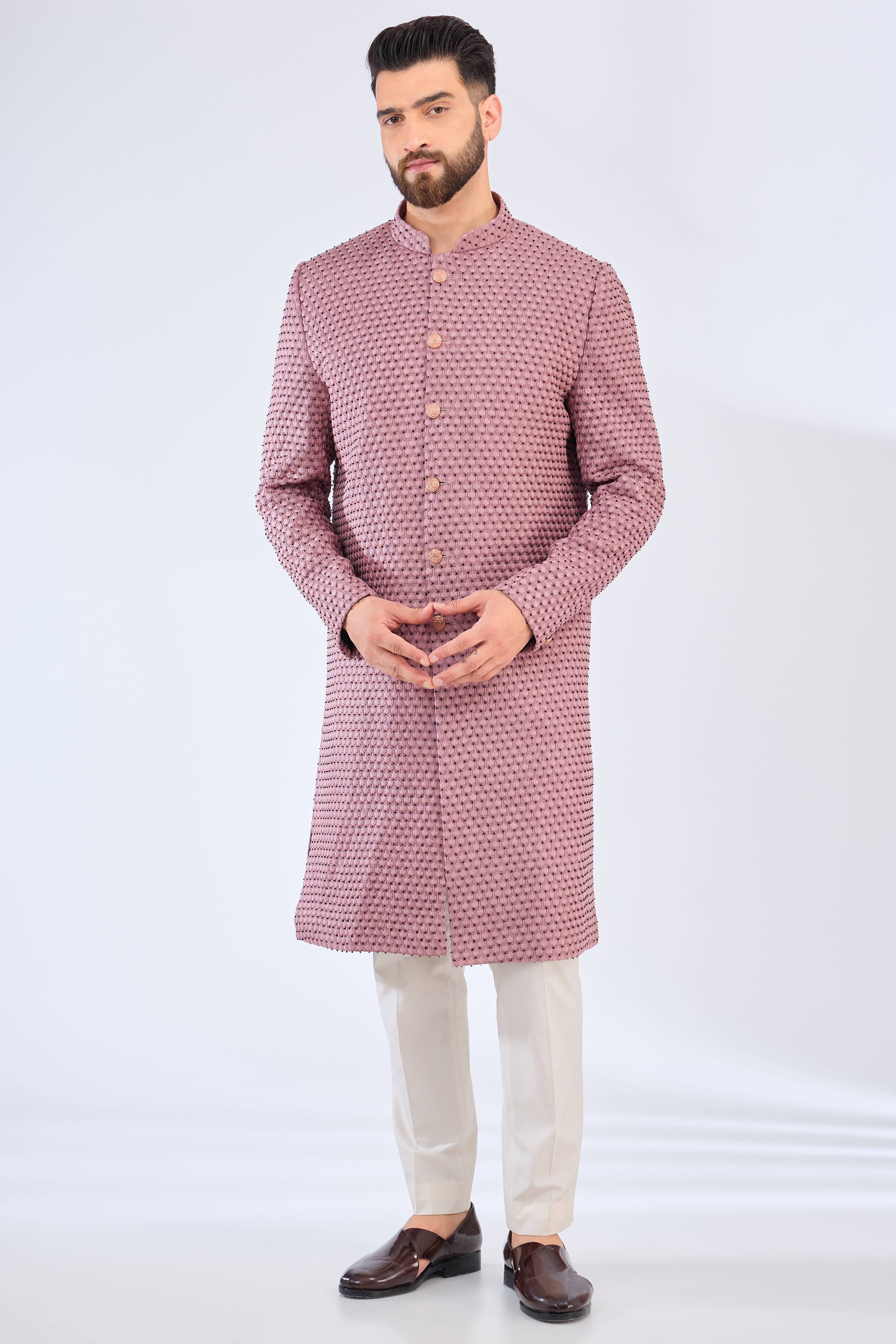 Elegant Pink Silk Sherwani for Men with Intricate Cut Dana Work - Perfect for Weddings, Festivals & Special Occasions