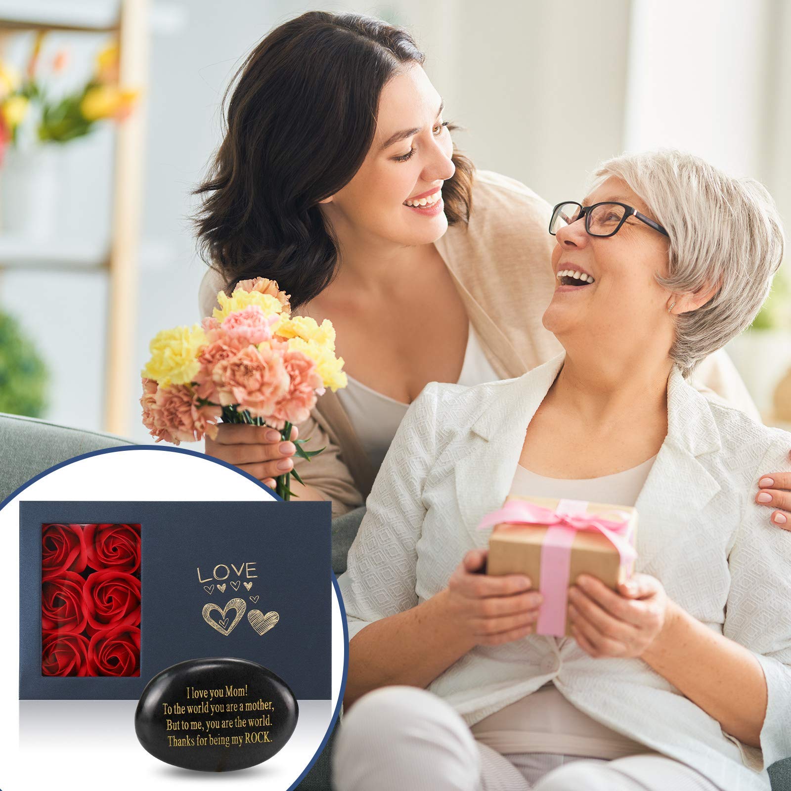 **Personalized Engraved Rock Gift for Mom - Unique Mother's Day Present from Daughter or Son with Greeting Card - Perfect for Birthday, Anniversary, and Special Occasions**
